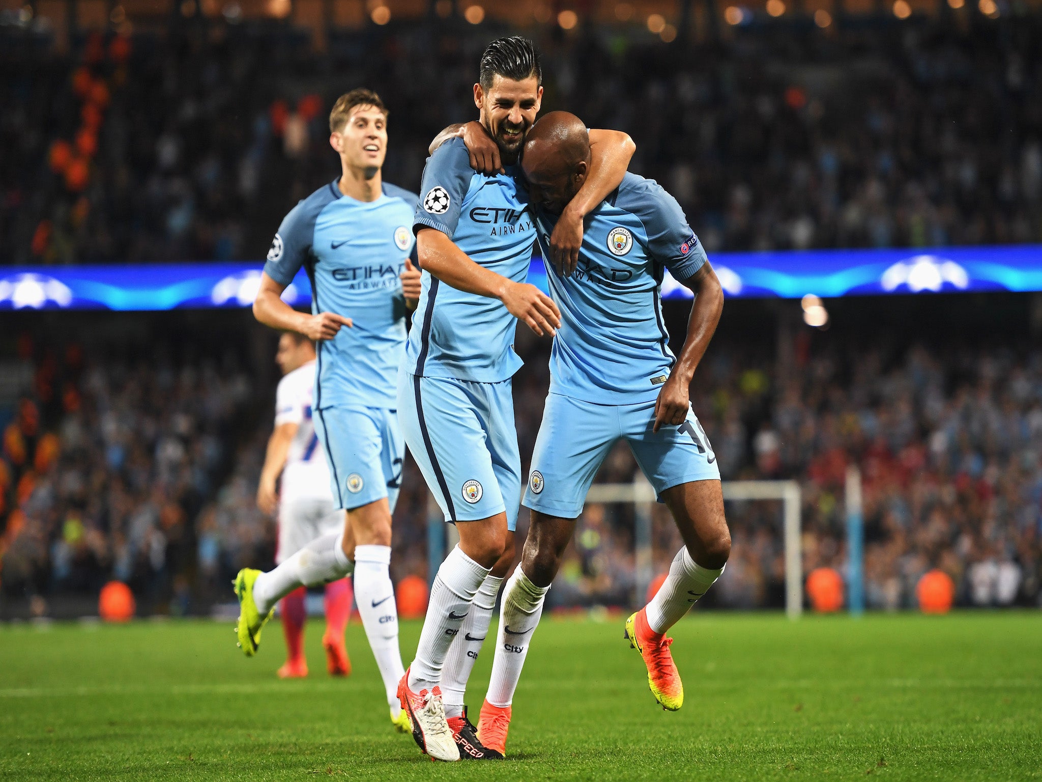 Fabian Delph celebrates scoring City's only goal of the night