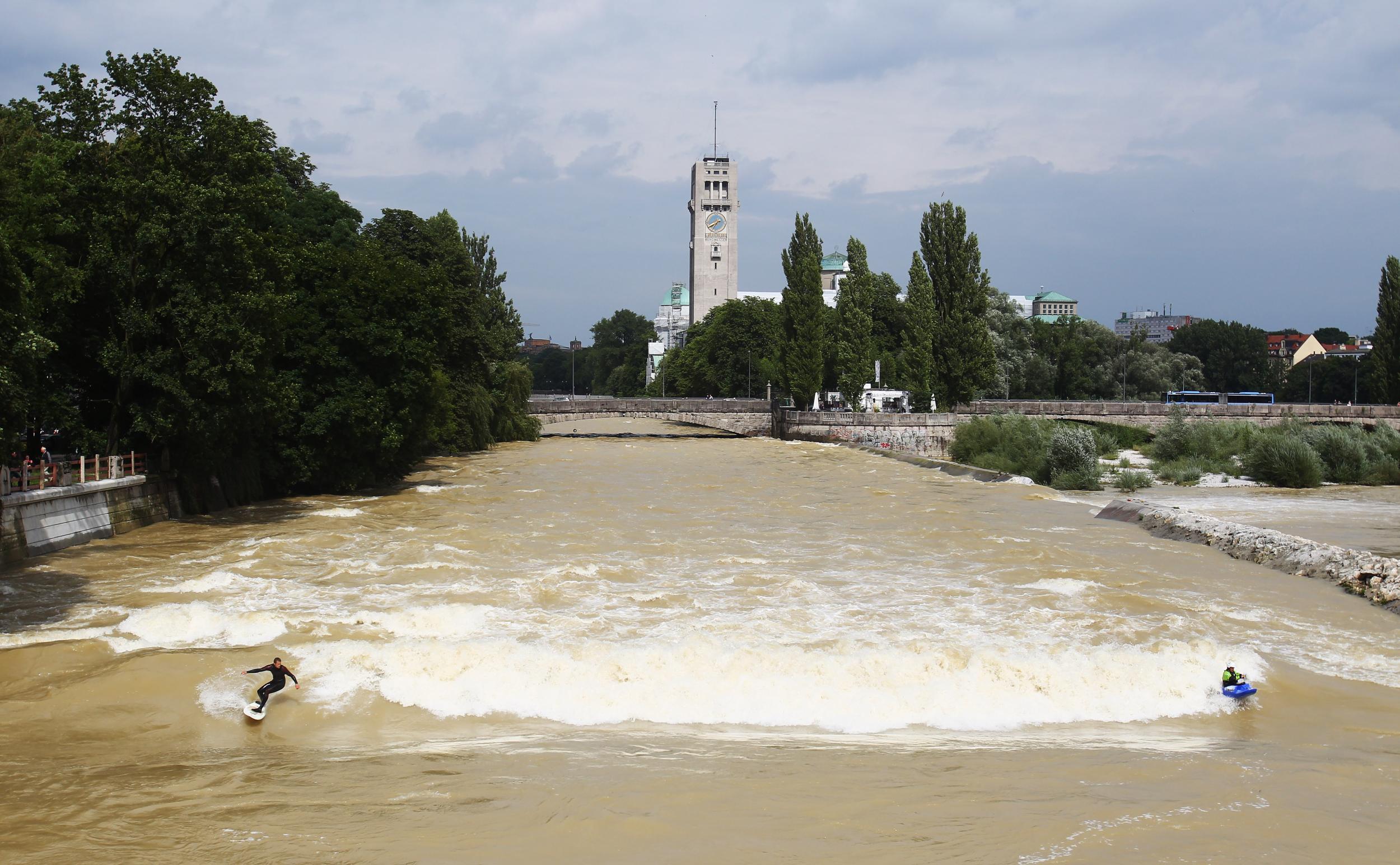 Only experienced surfers should attempt riding the waves of the Isar River in Munich