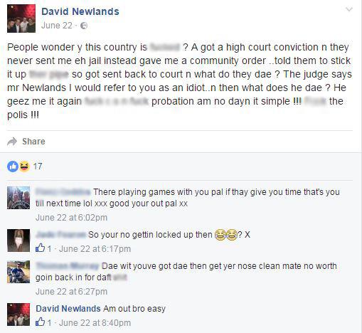 David Newlands posted about getting away with his crime on Facebook