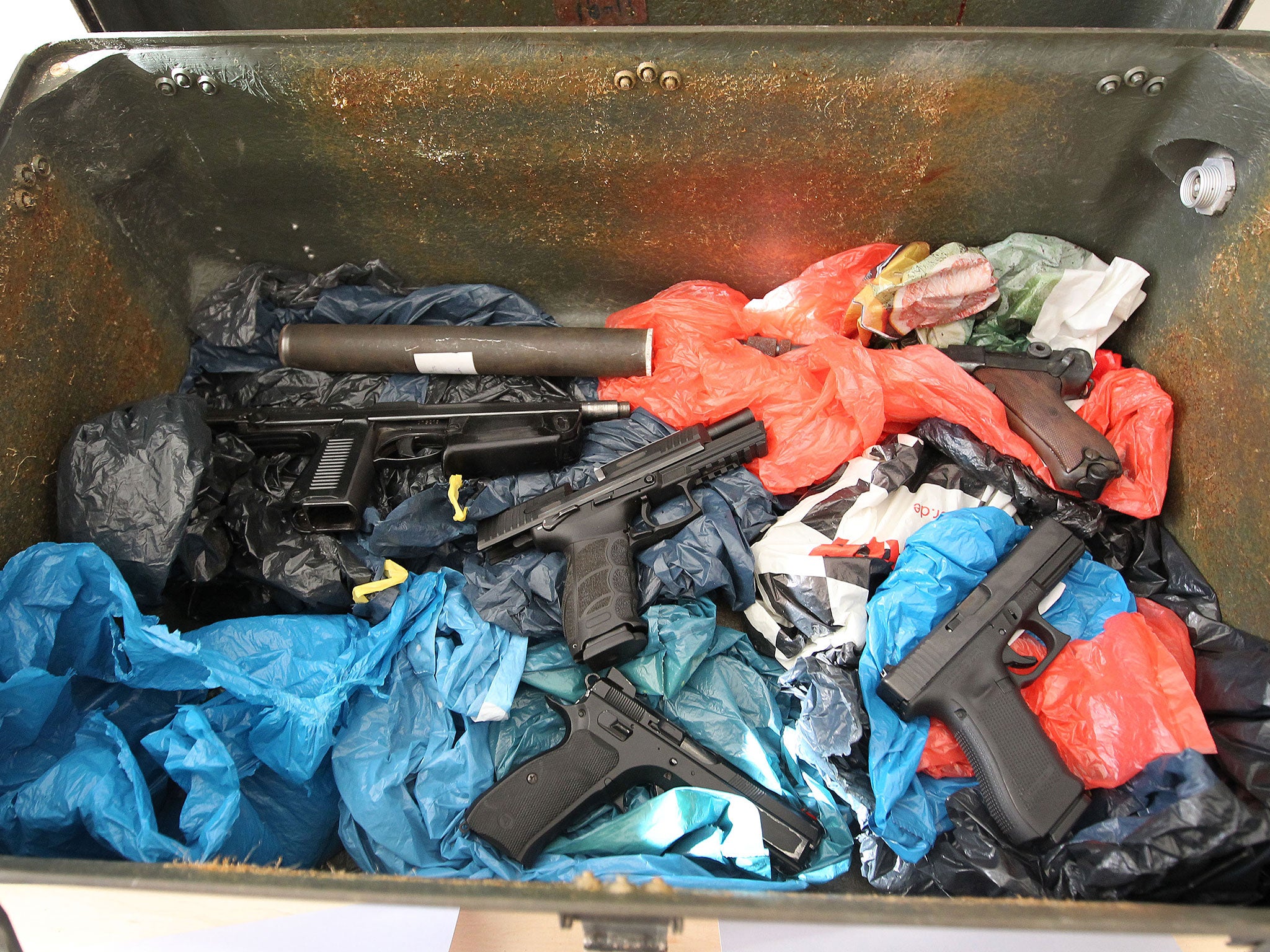 Weapons seized by German police hunting the supplier of a gun bought on the dark web by Ali David Sonboly