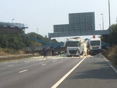 M20 bridge collapse: Motorway closed between junctions 2 and 4 after walkway crashes down on to lorry