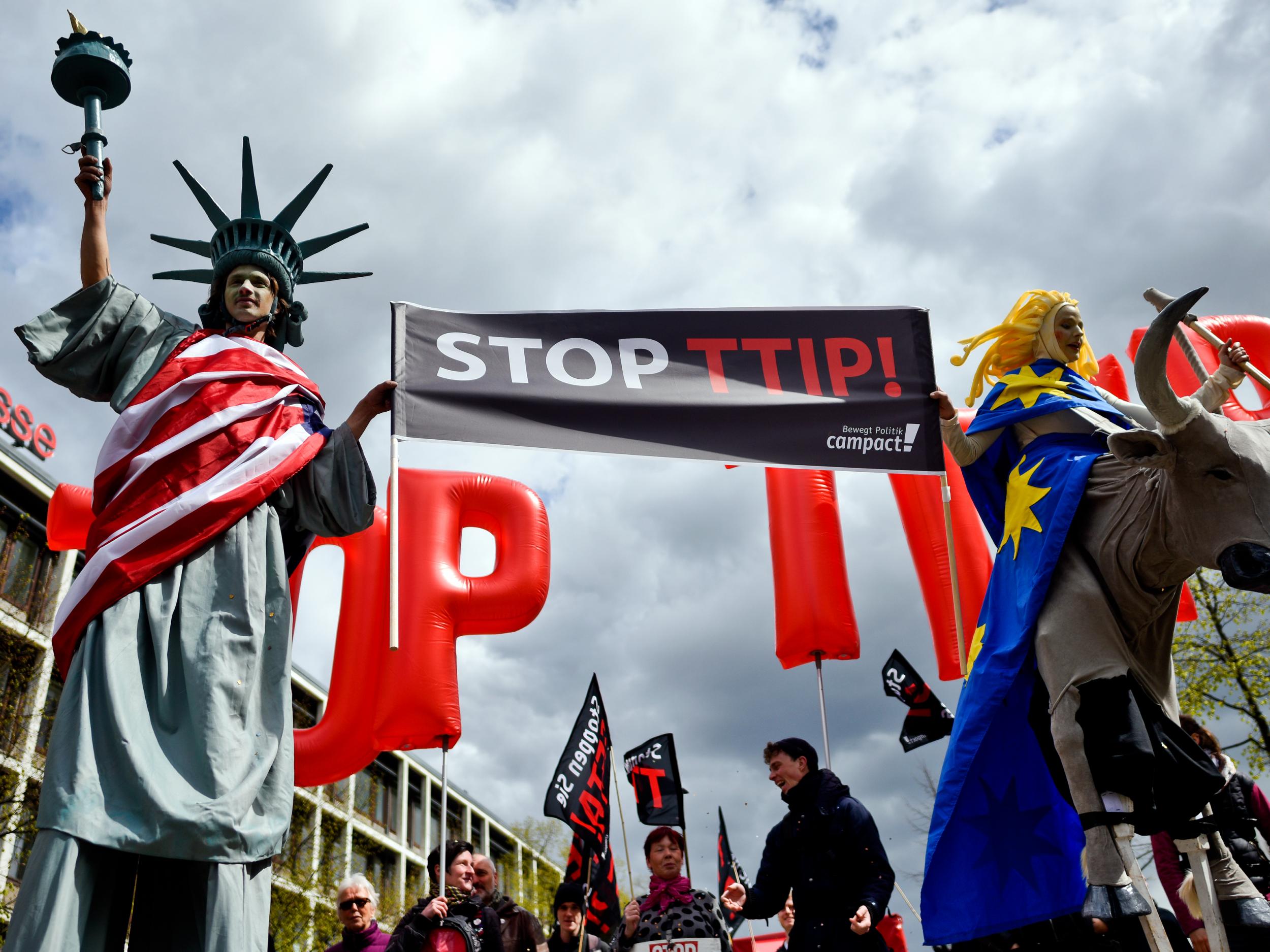 Protesters rally against the TTIP and CETA free trade agreements, April 2016