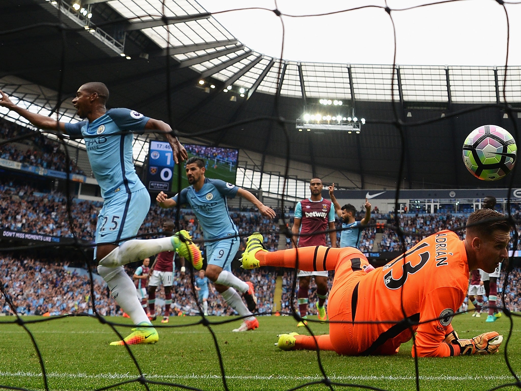 Fernandinho wheels away after doubling City's lead