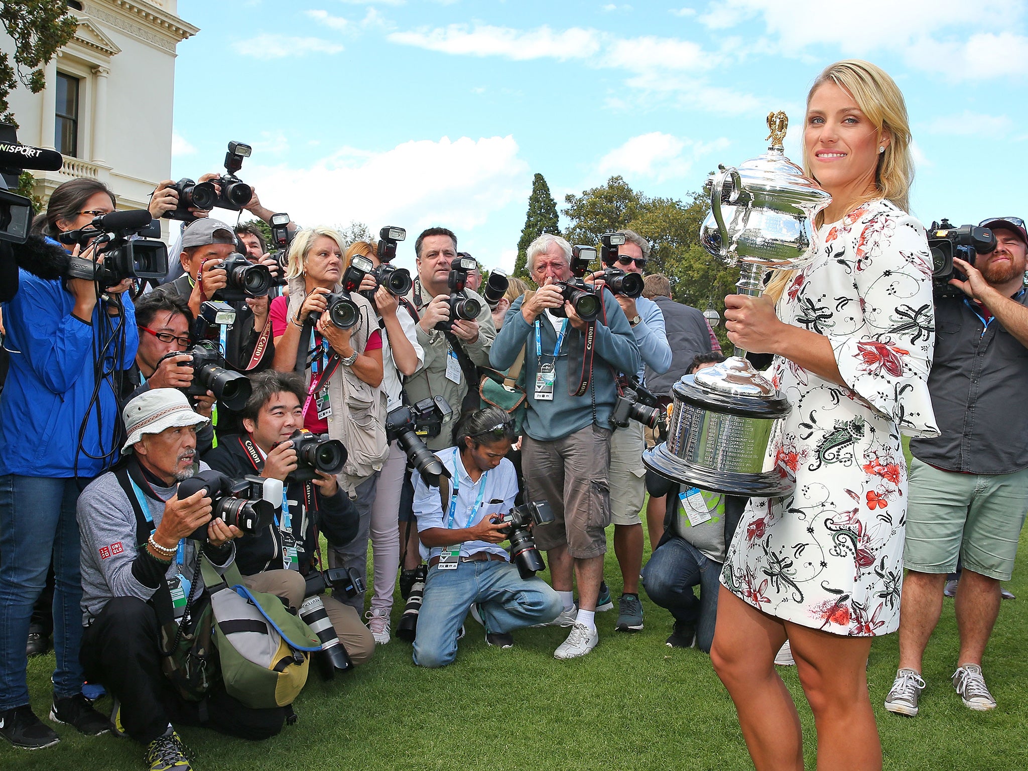 Kerber celebrating her Australian Open triumph earlier this year