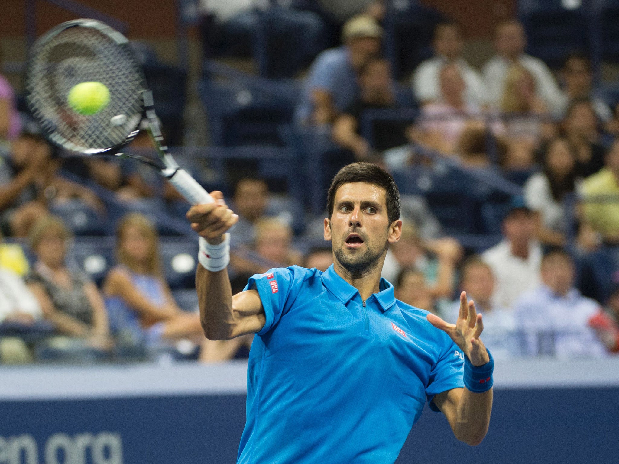 Novak Djokovic in action during his US Open first round victory over Jerzy Janowicz