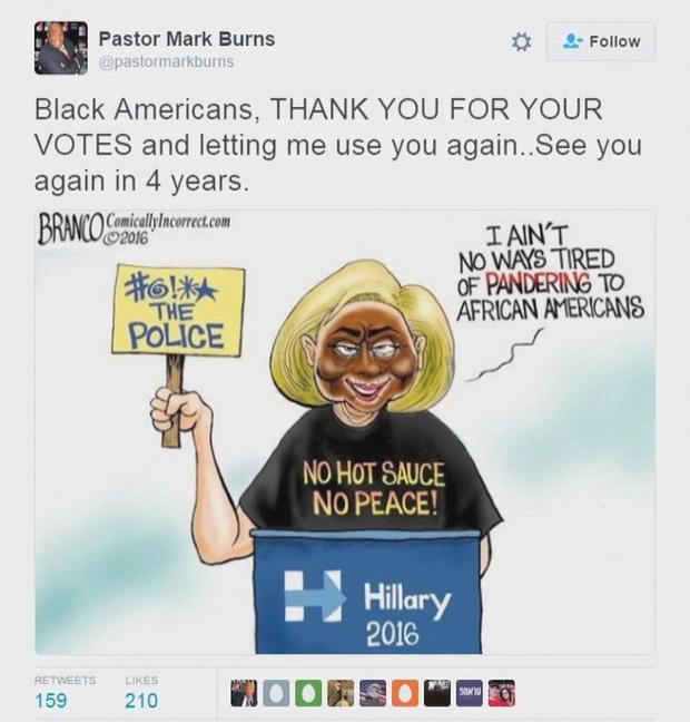 Mark Burns has apologised for his incendiary tweet