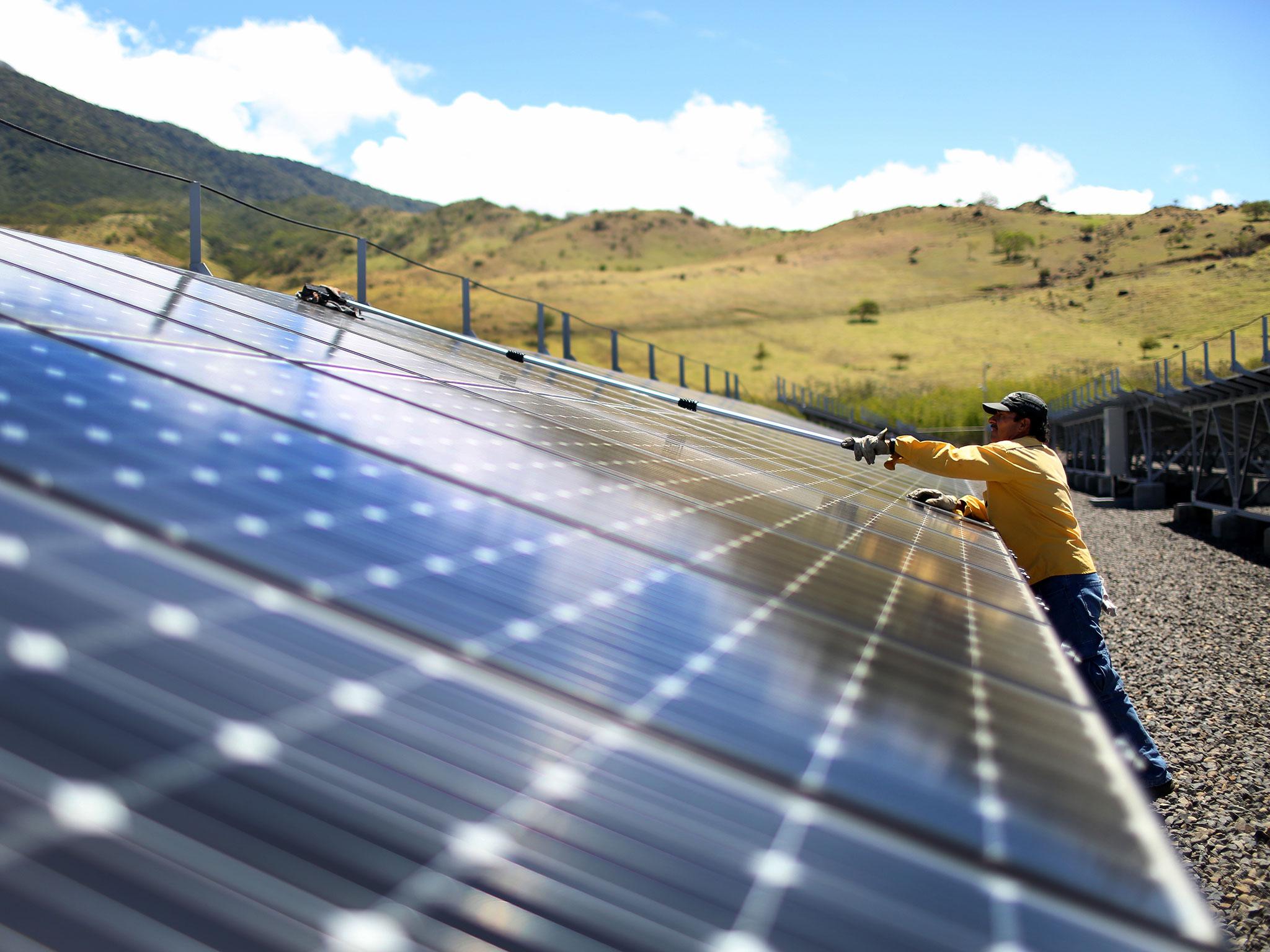 Solar panels, including this one in Guanacaste, Costa Rica, produced a small portion of this 98.1 per cent renewable energy