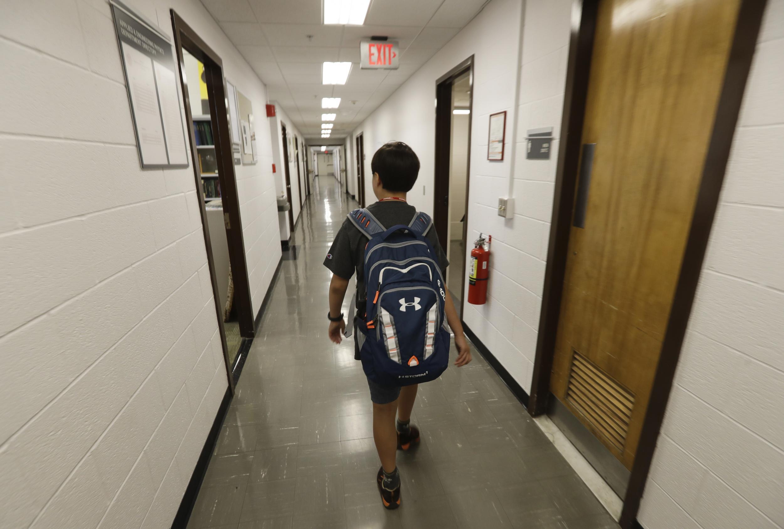 &#13;
Jeremy in the halls of Cornell University where he is studying for an engineering degree&#13;