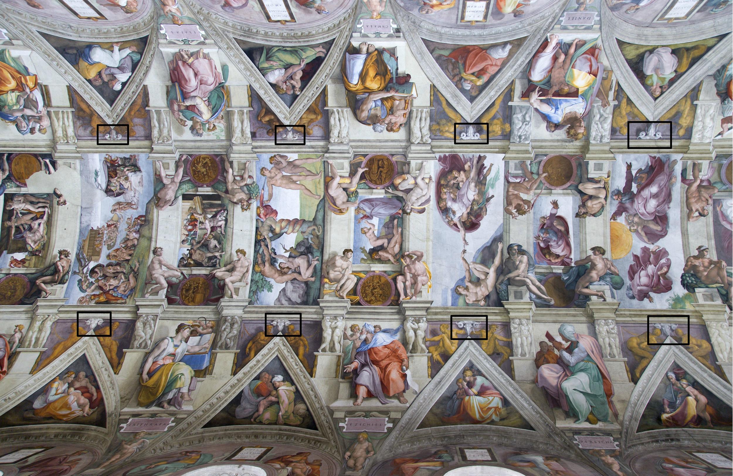 Roof of the Sistine Chapel, ram heads marked