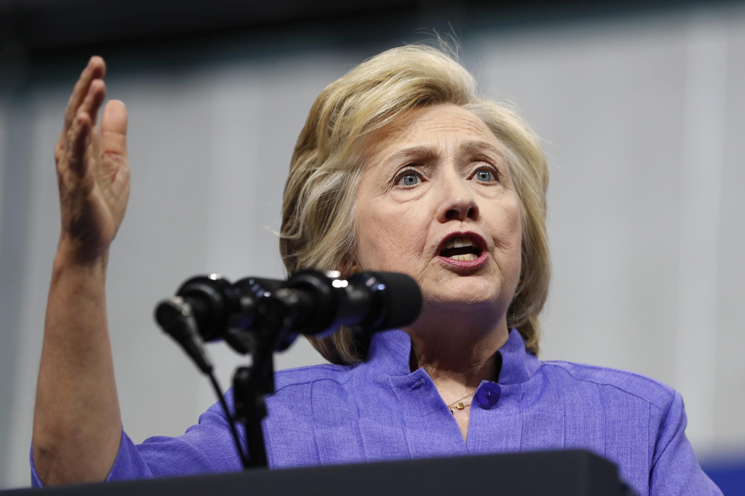 Hillary Clinton speaks at a campaign event at Riverfront Sports in Scranton, Pennsylvania