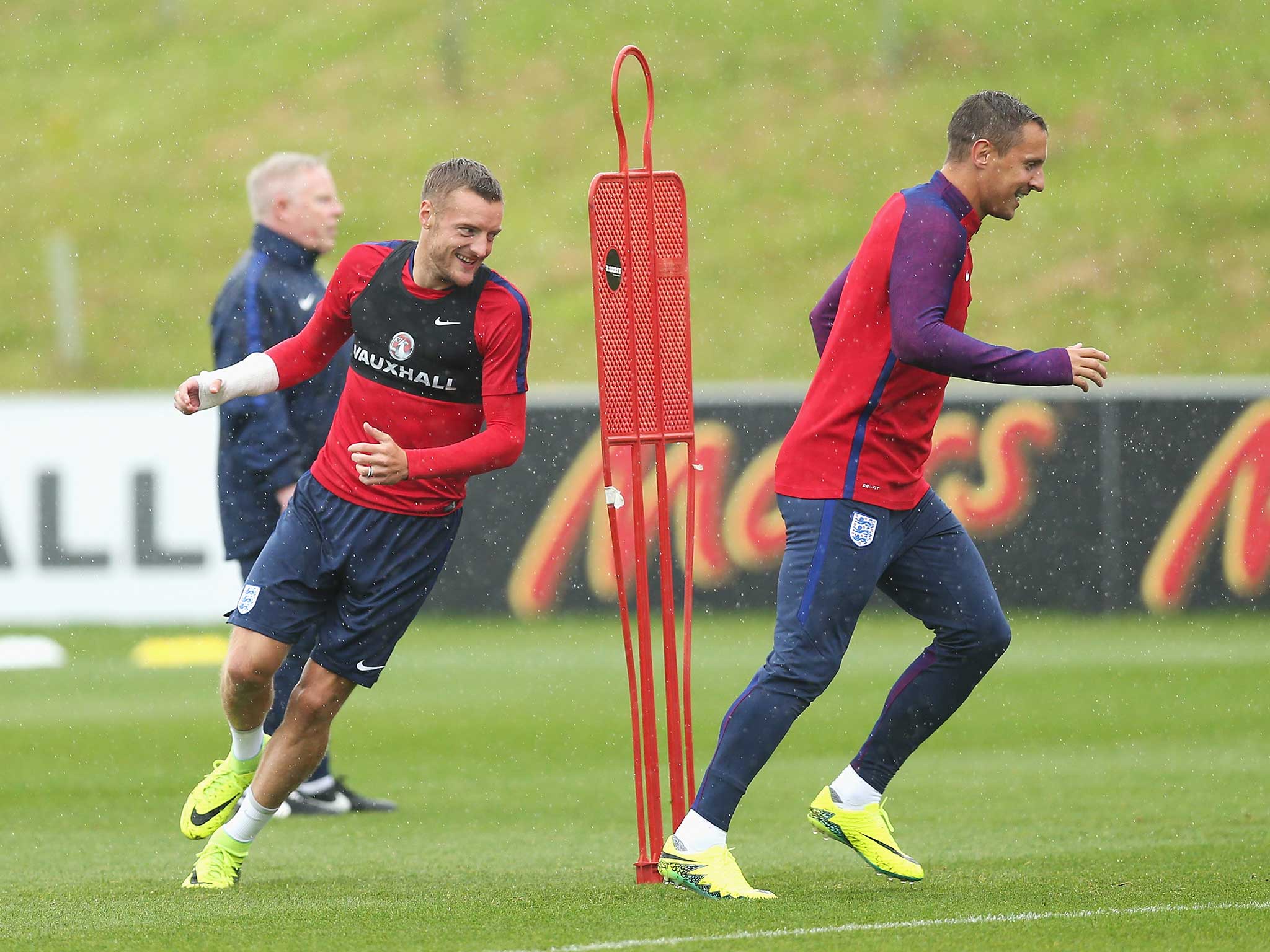 Jamie Vardy in England training ahead of the opening World Cup qualifier