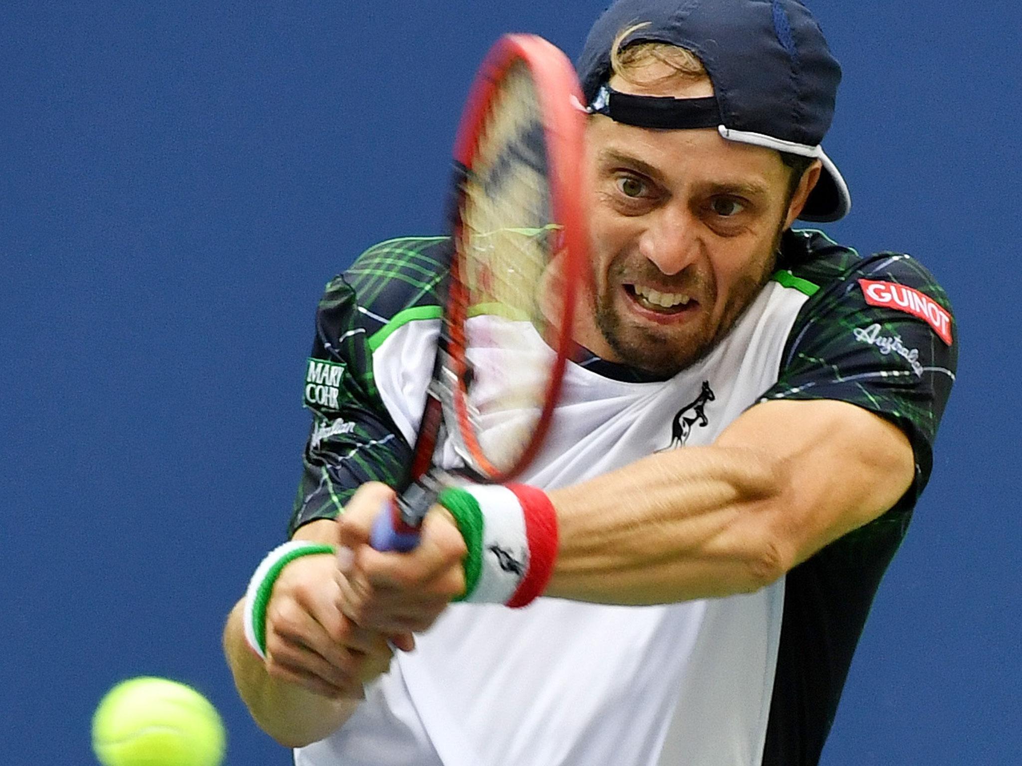 Italy's Paolo Lorenzi fires a backhand during his defeat in New York