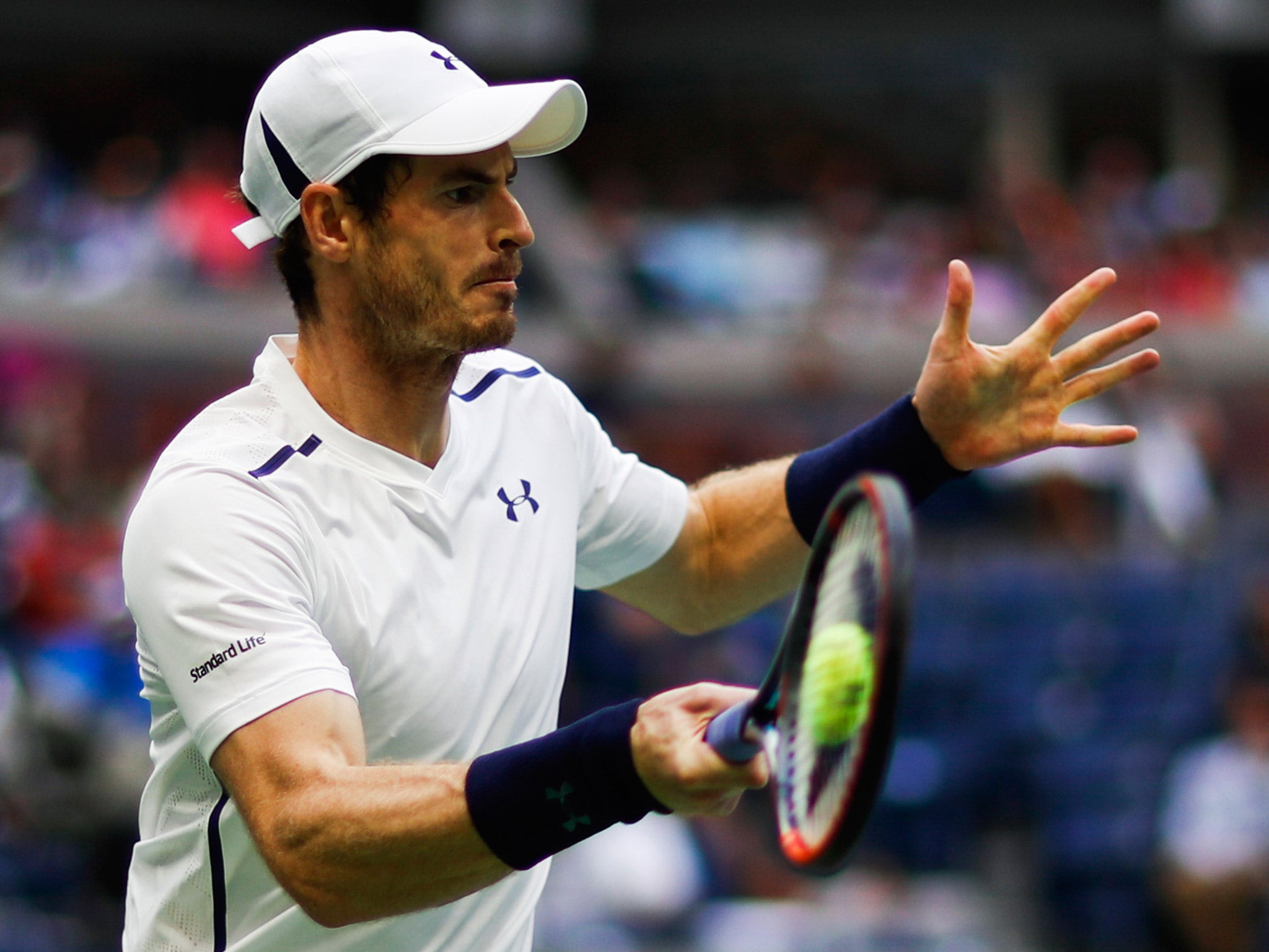 Andy Murray in action against Paolo Lorenzi in the US Open third round