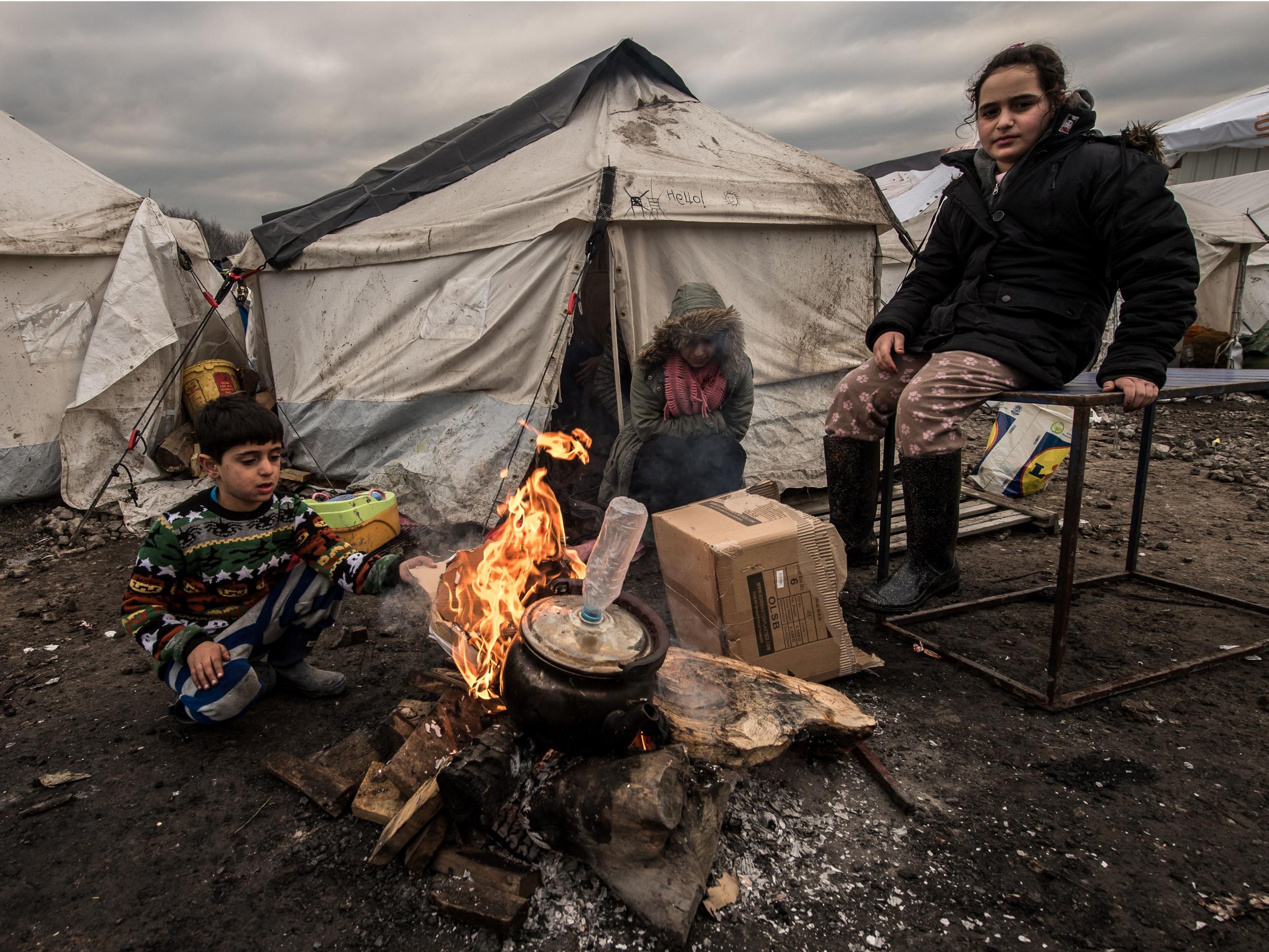 Young migrants in the Grande-Synthe camp, near Dunkirk