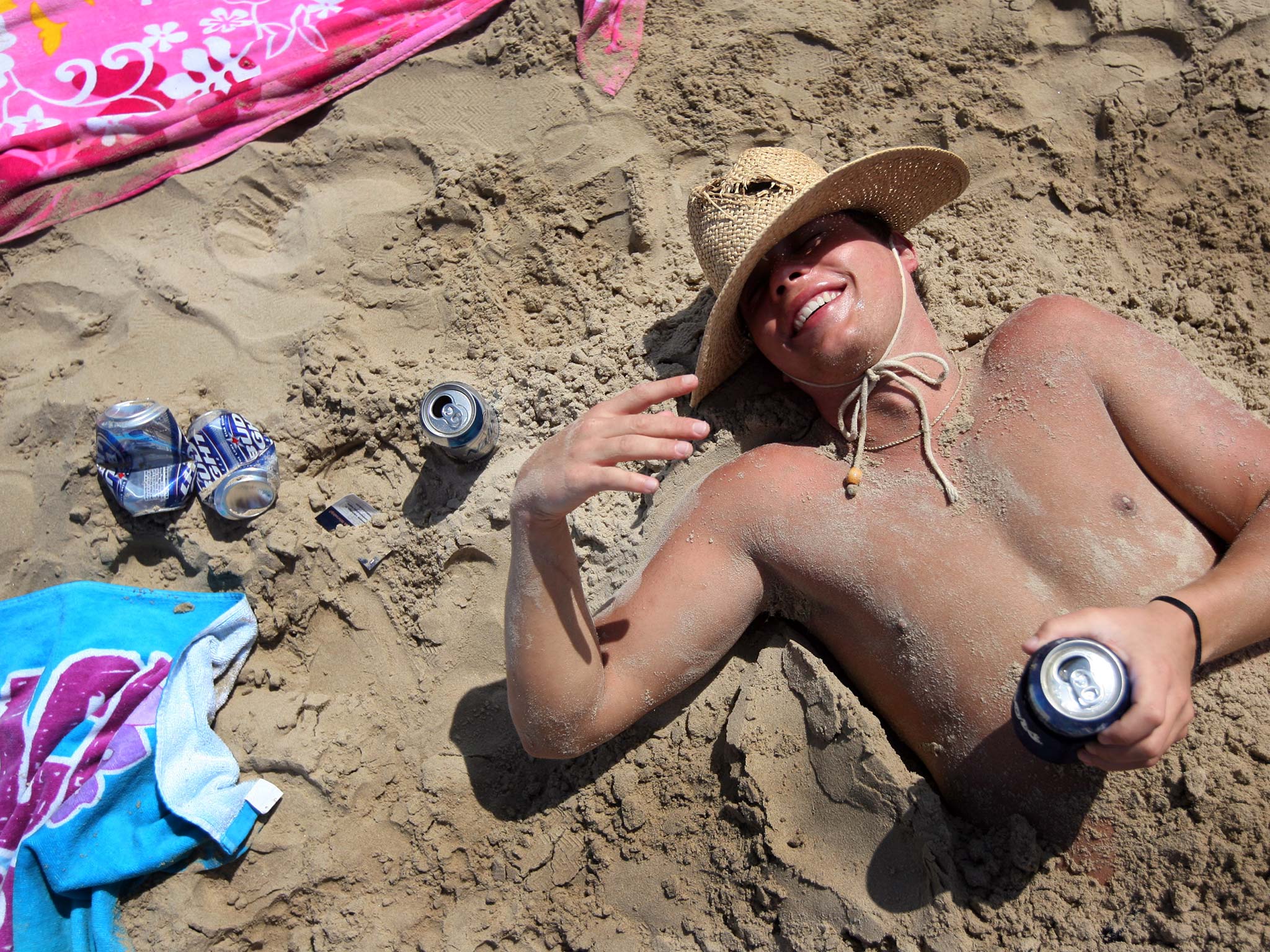 A drunken student enjoys a break from university in Texas