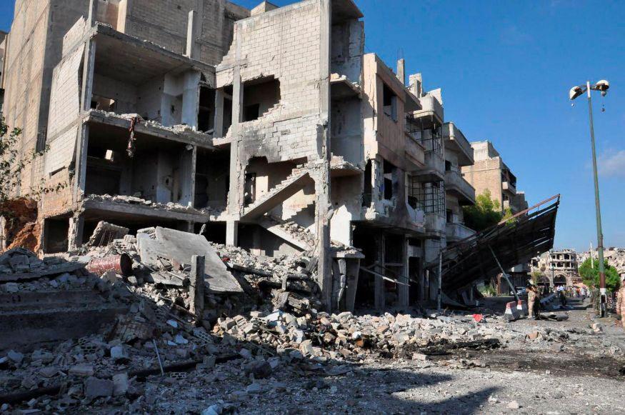 General view shows the damage at a site of an explosion in Bab Tadmor in Homs, Syria in this handout picture provided by SANA on 5 September, 2016