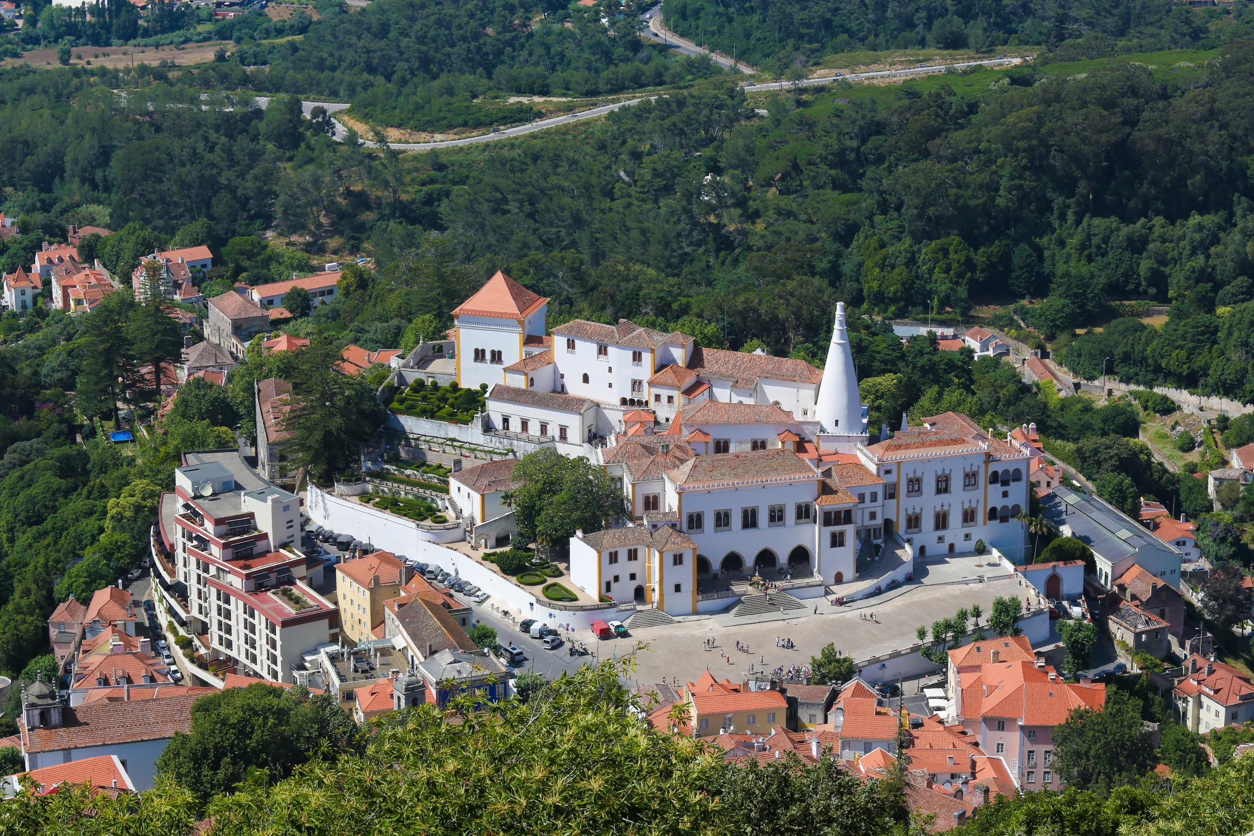 The Palacio Nacional of Sintra, with its distinctive white chimneys