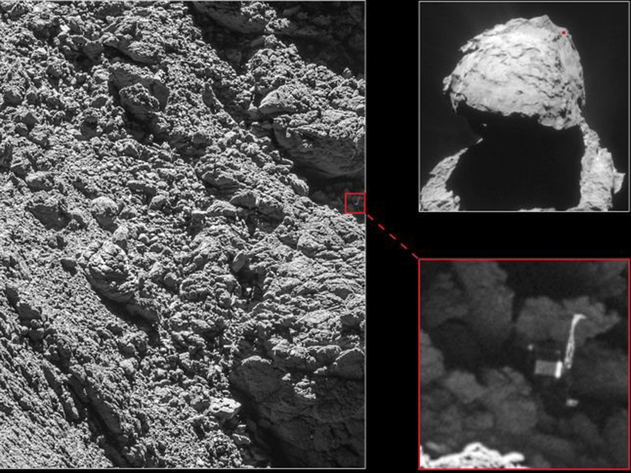 The European Space Agency found its lost Philae lander wedged in a "dark crack" on the side of a comet (PA/ESA/Rosetta/MPS for OSIRIS Team )