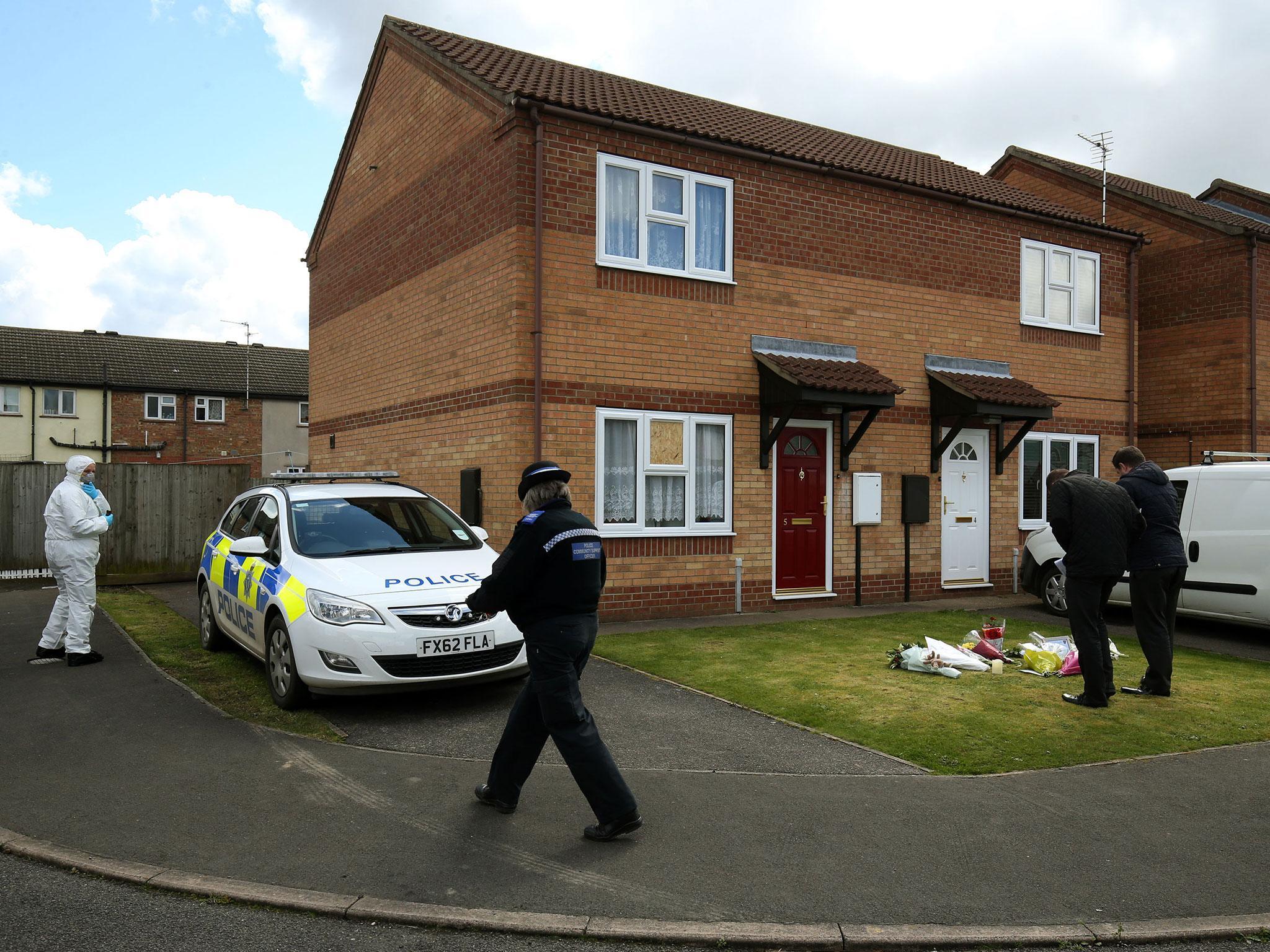 The scene outside a house in Spalding, Lincolnshire, where the bodies of 49-year-old Elizabeth Edwards and her 13-year-old daughter Katie were found