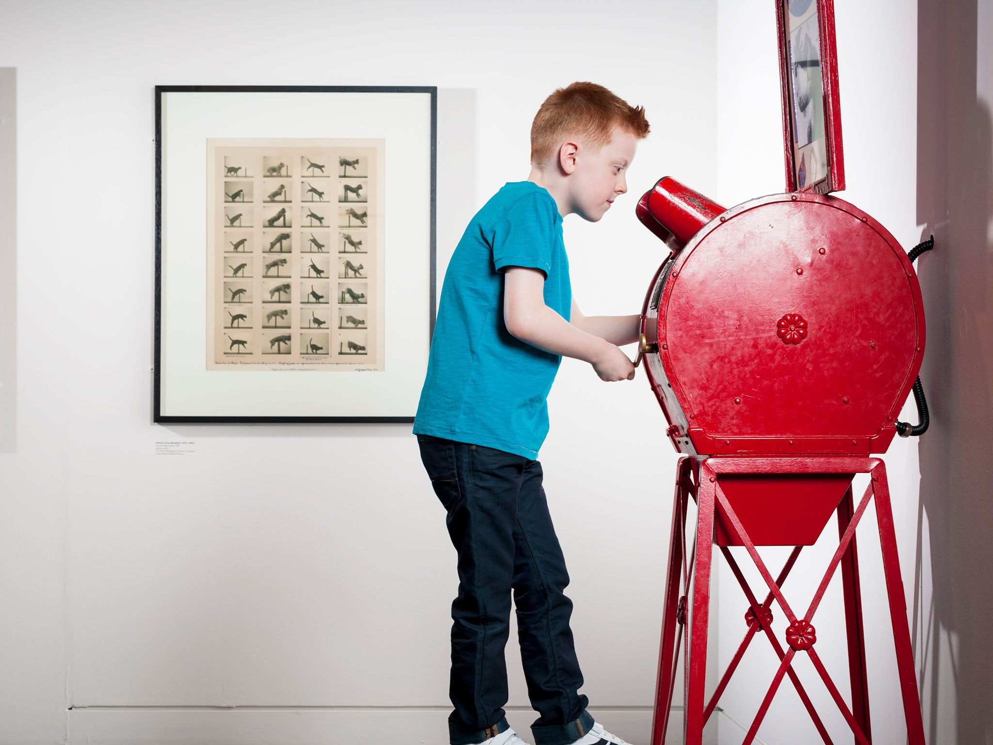 You can look through a mutoscope, an early motion picture device that only allowed for one viewer