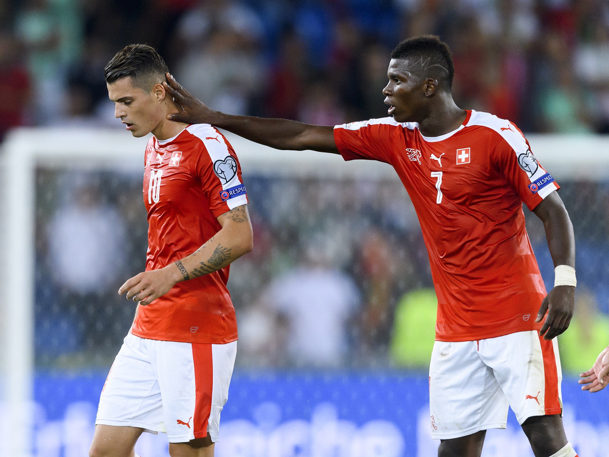 Xhaka leaves the field after being sent-off for Switzerland