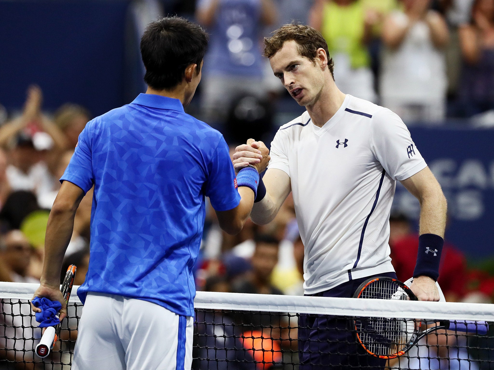 Andy Murray congratulates Kei Nishikori on his US Open quarter-final victory