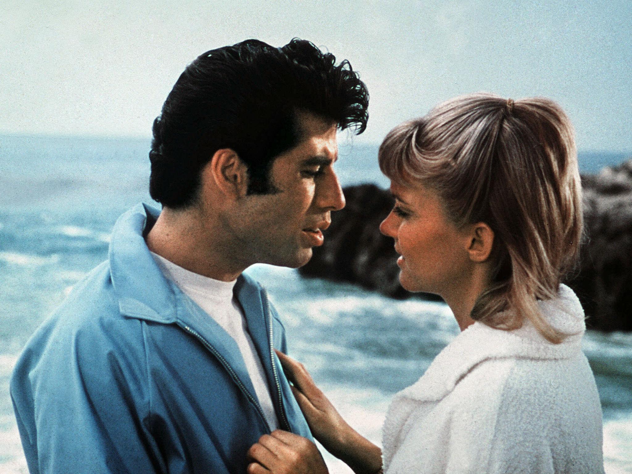 John Travolta and Olivia Newton-John as Danny and Sandy in Grease