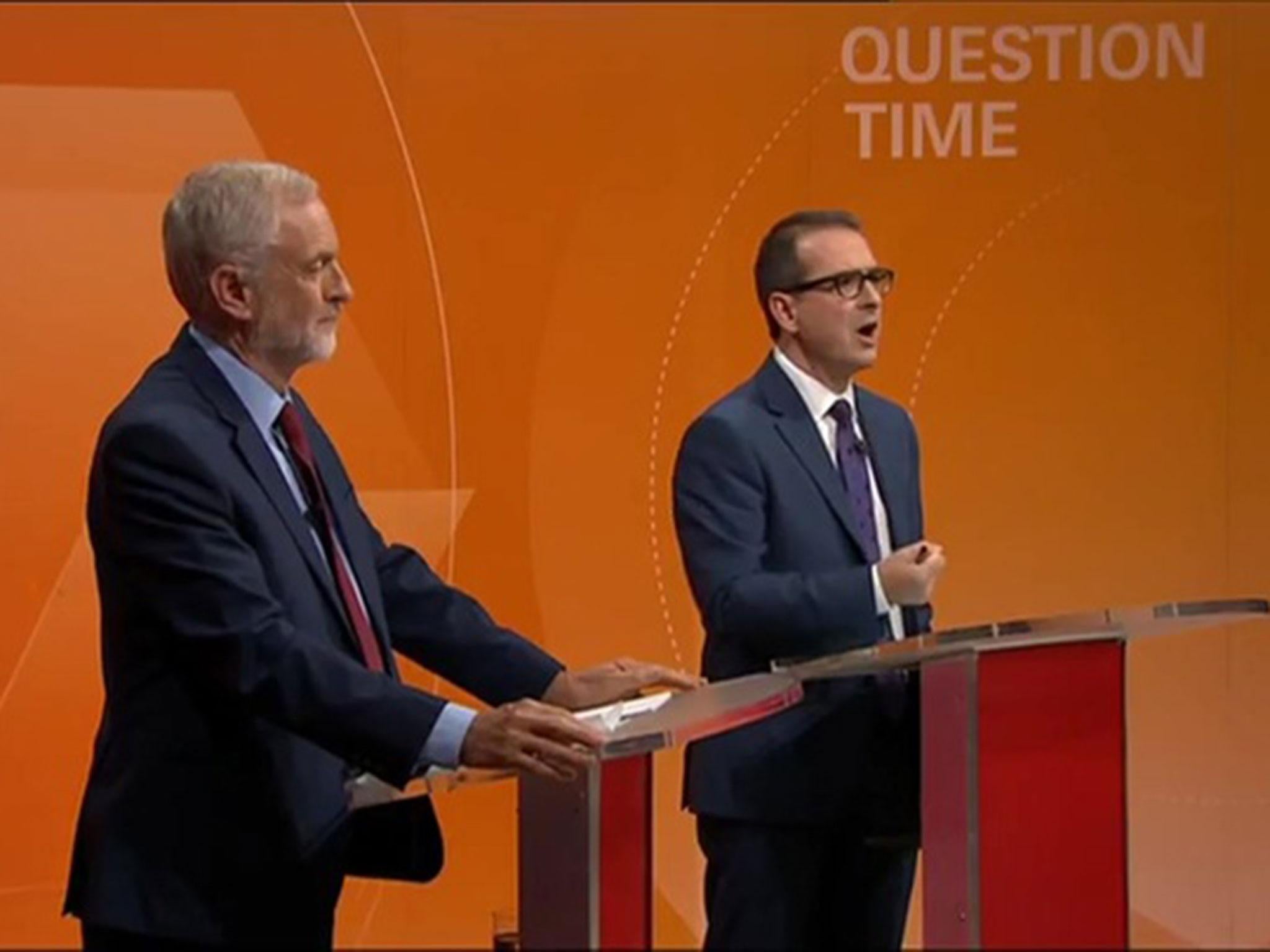 Labour leadership rivals Jeremy Corbyn (left) and Owen Smith clash on Question Time