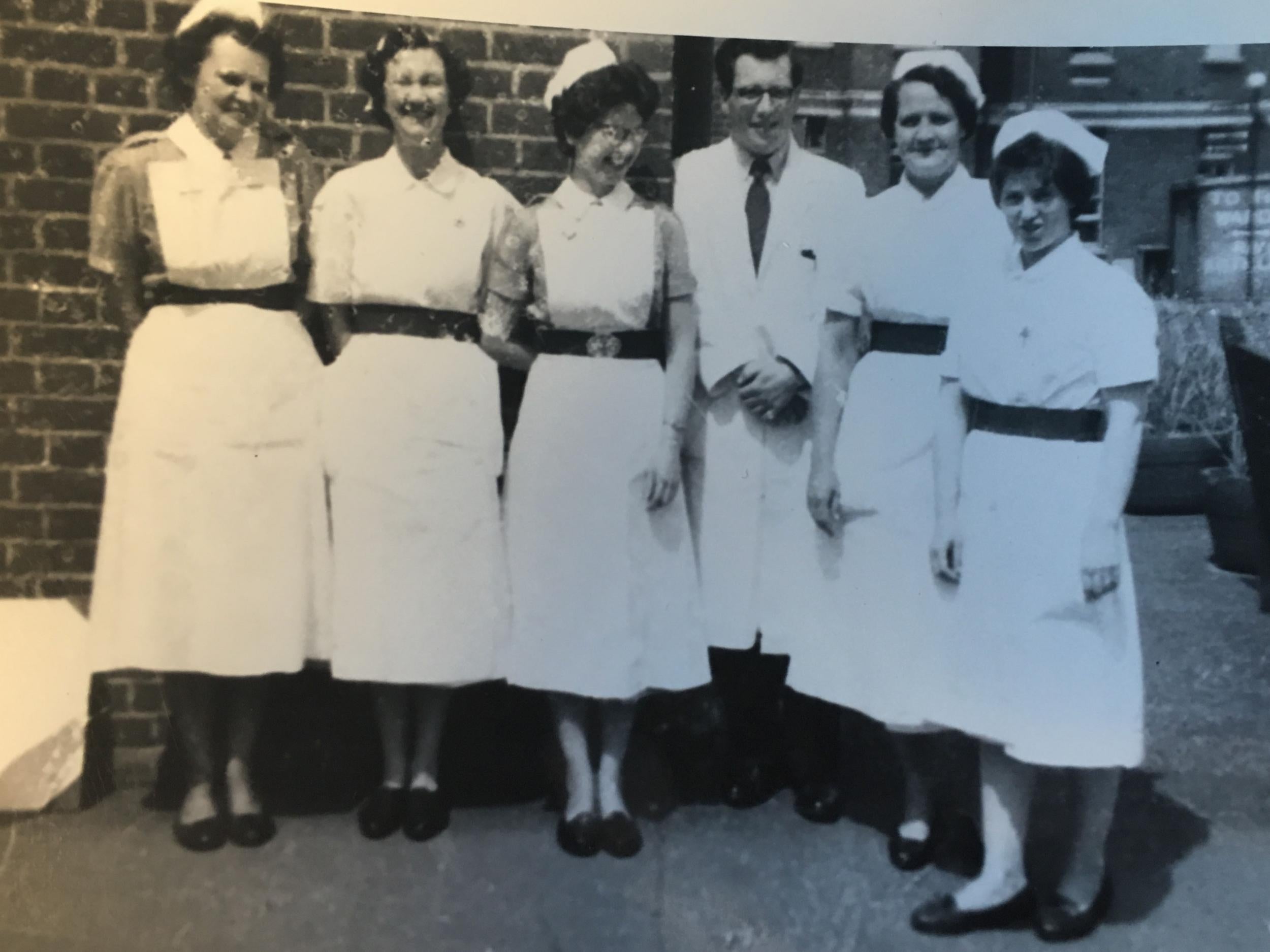 83-year-old nurse Monica Bulman with her colleagues in the 1950s