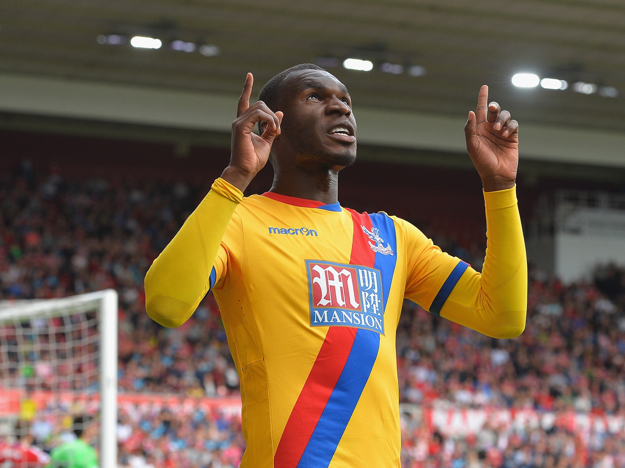 Benteke celebrates opening the scoring with his first Palace goal