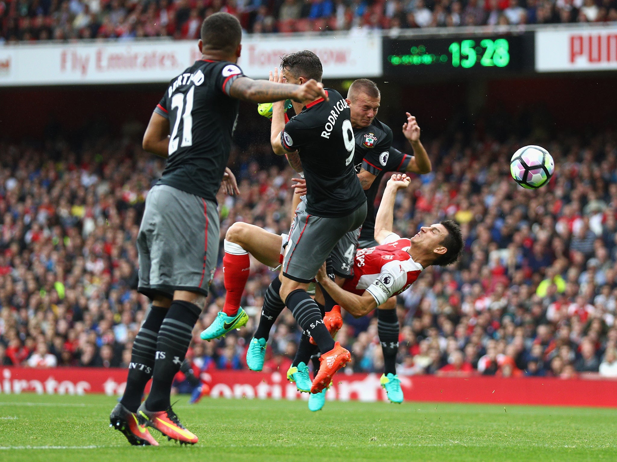 Koscielny's acrobatic finish put Arsenal back on level terms