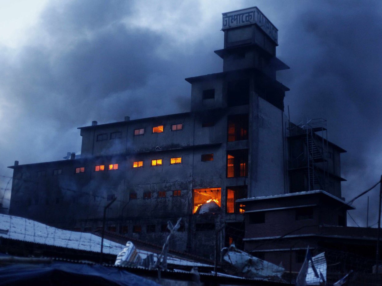 Flames rise as a fire breaks out at a factory in the Tongi industrial area