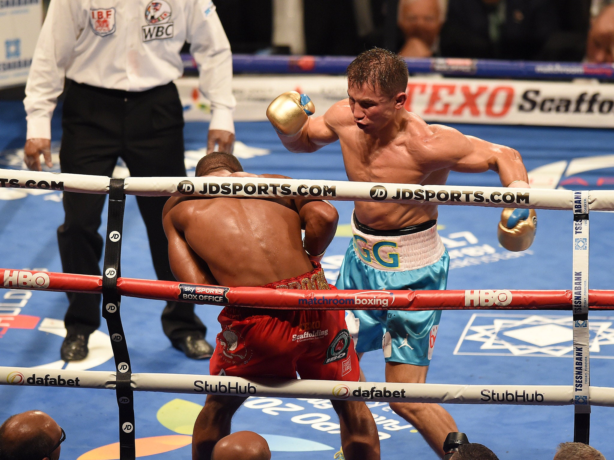 Gennady Golovkin hammered punches onto Kell Brook prompting the towel to be thrown in