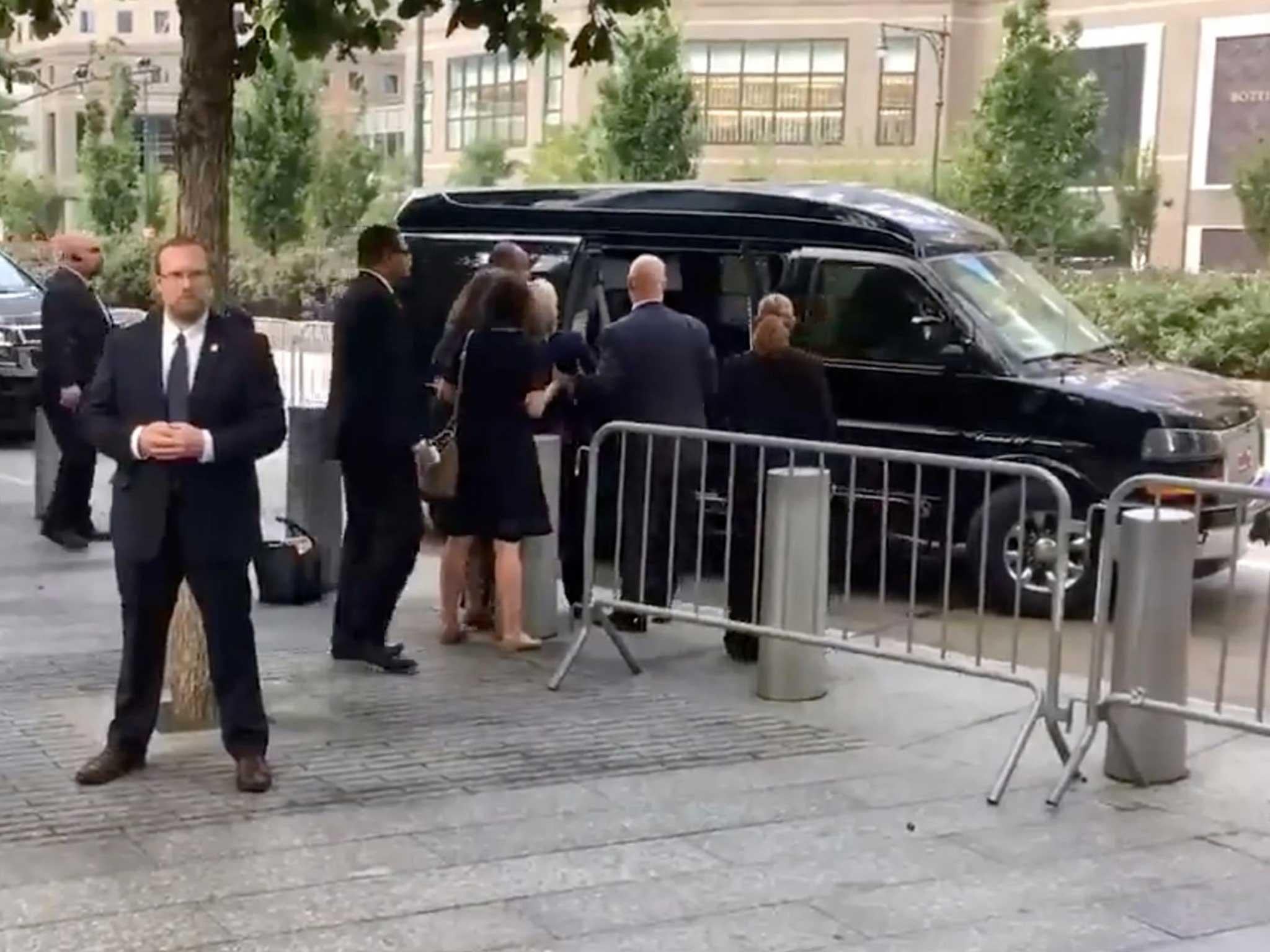 The presidential candidate was filmed stumbling before getting into a vehicle