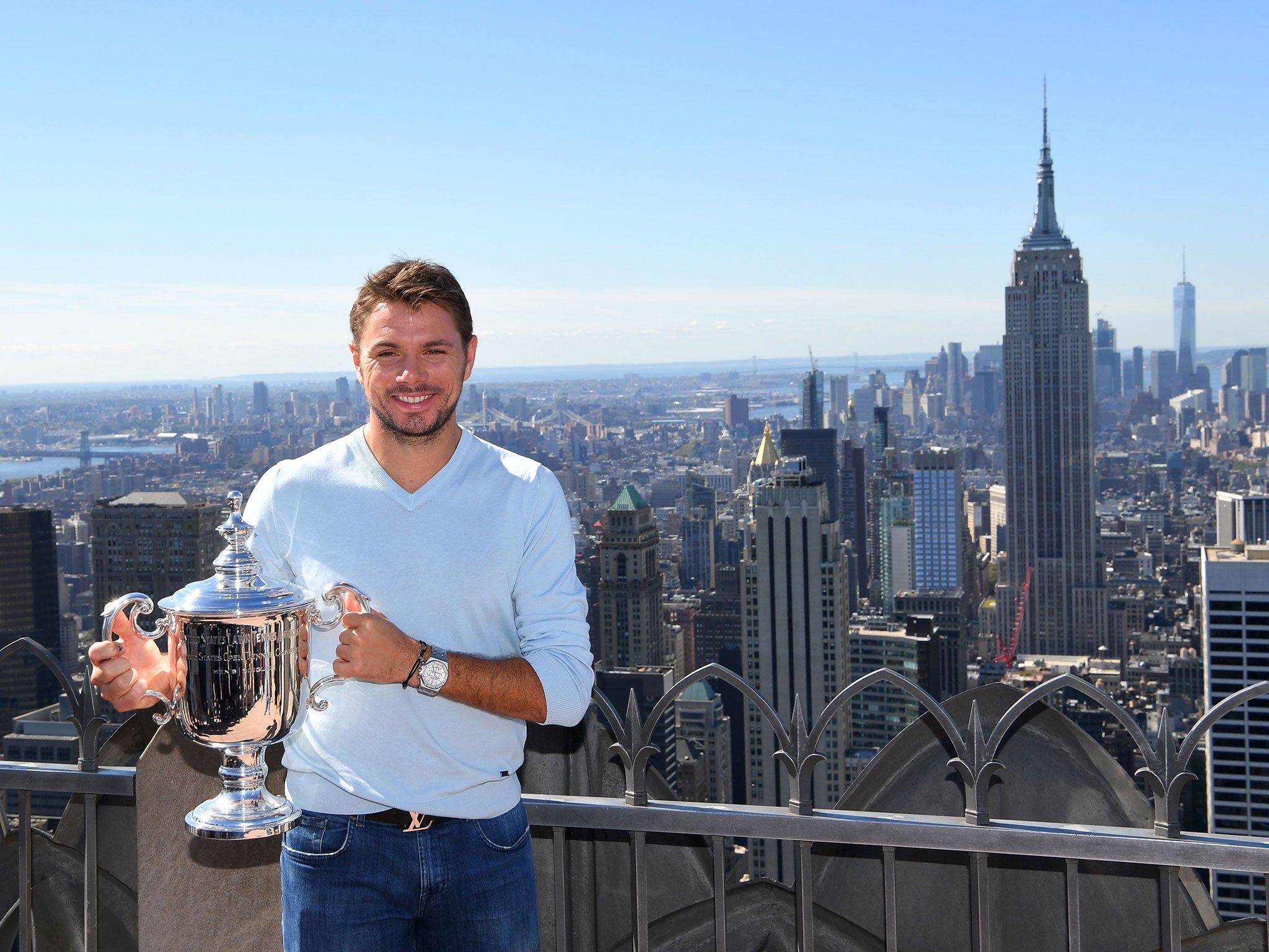 Stan Wawrinka on the observation deck at the Rockefeller Centre - commonly known as 'Top of the Rock'