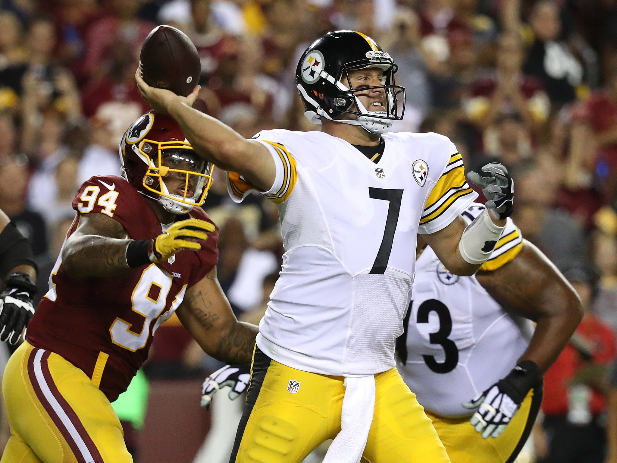 Ben Roethlisburger threw three touchdown passes int he Pittsburgh Steelers 38-16 win over Washington Redskins