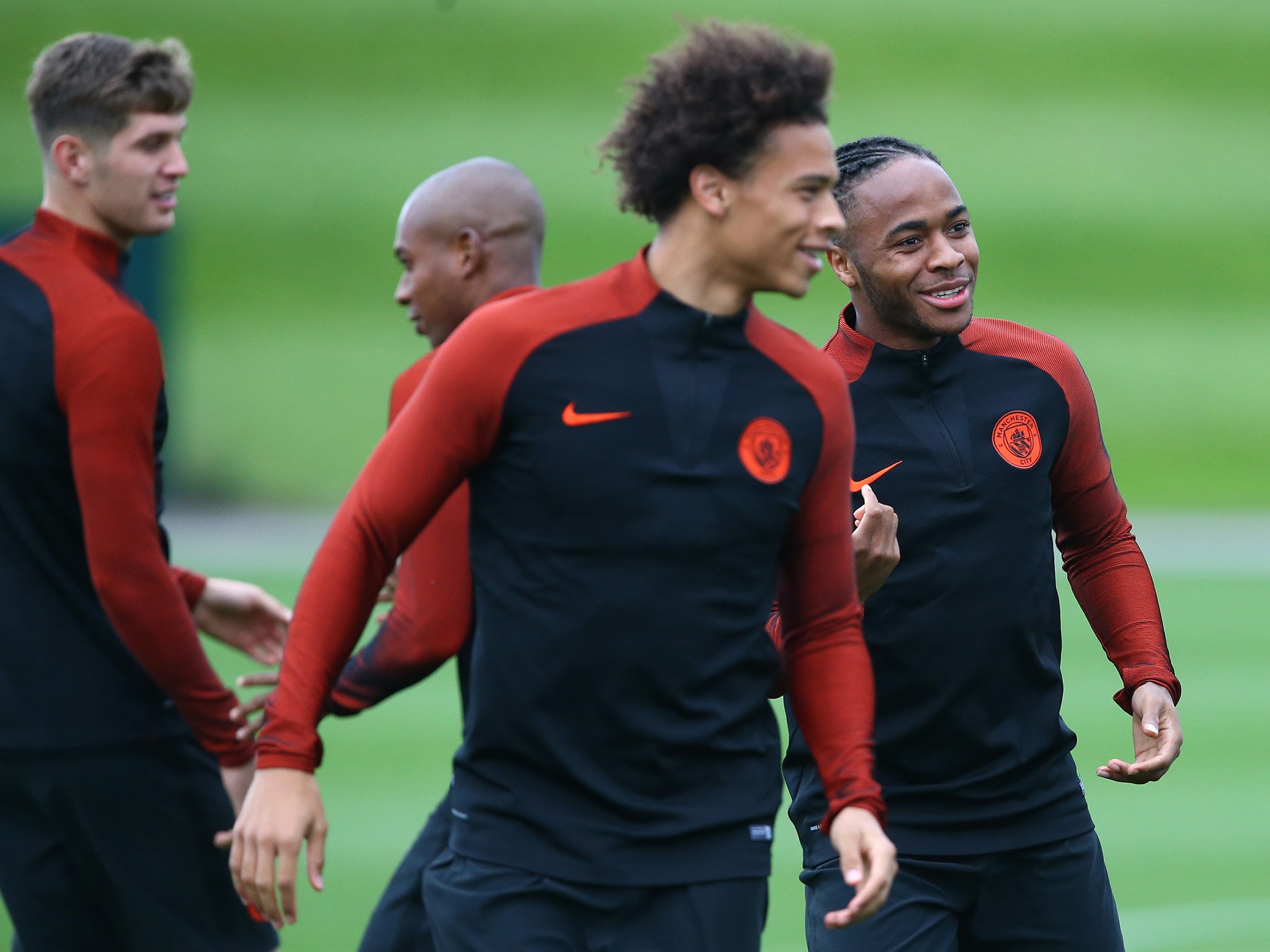 Stones, Fernandinho, Sane and Sterling in training