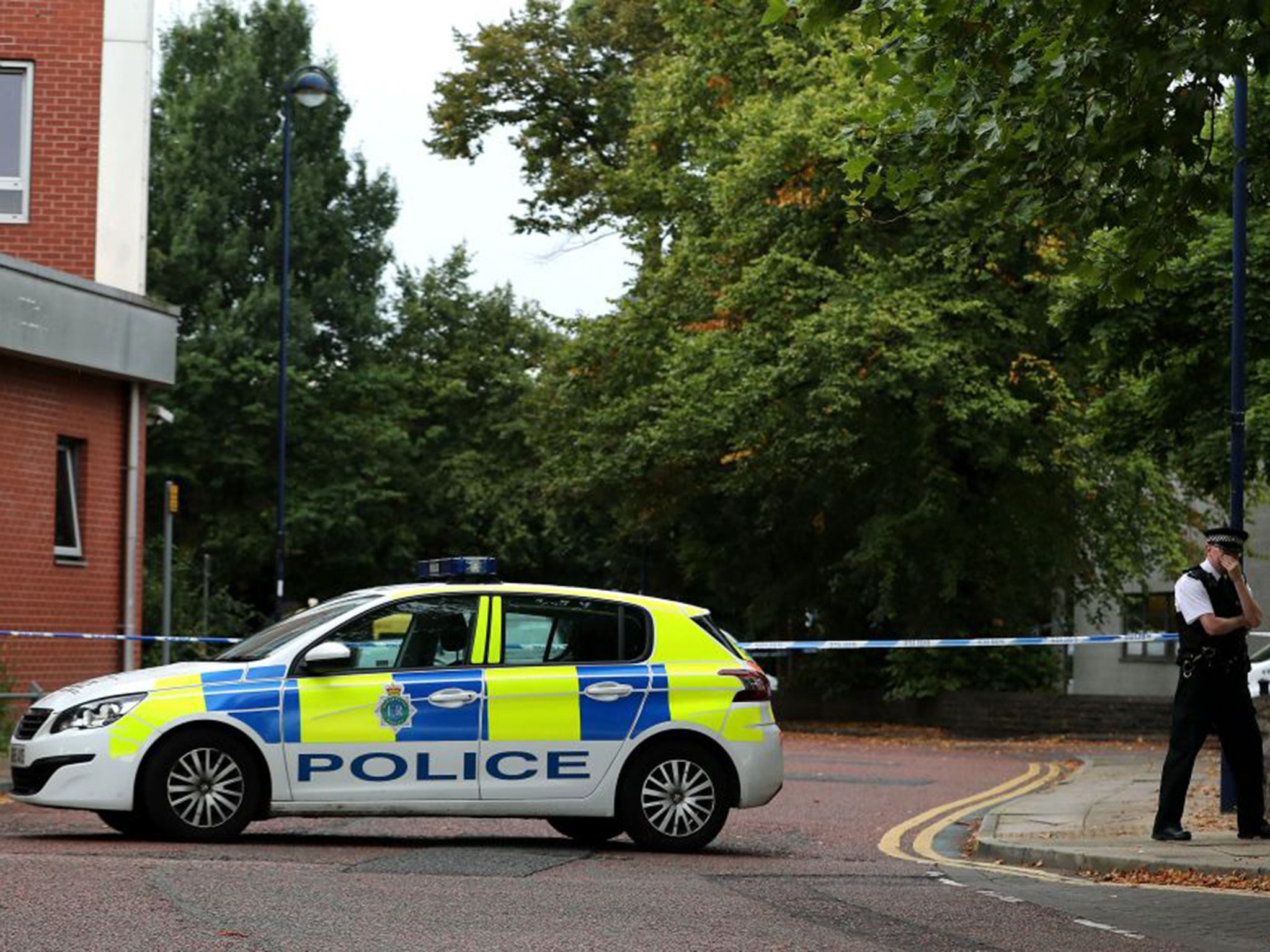 Police cordon in Huyton Village, Knowsley, where a Police Officer was stabbed