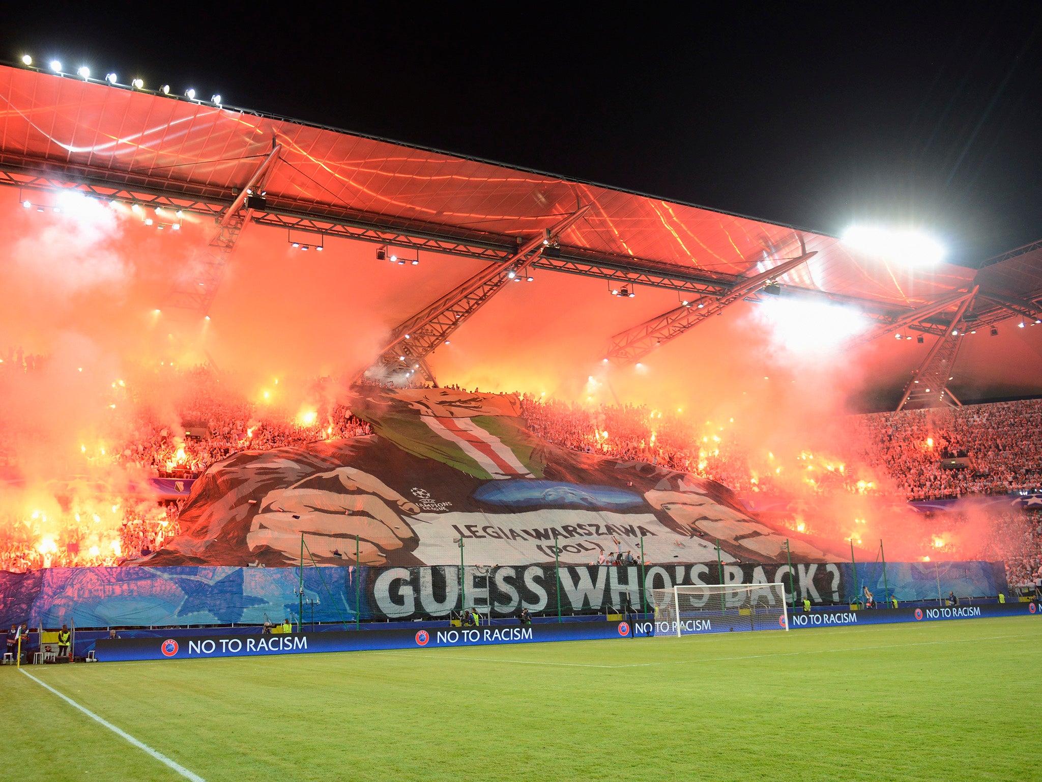 Legia Warsaw fans' banner in reference to their 20-year Champions League absence