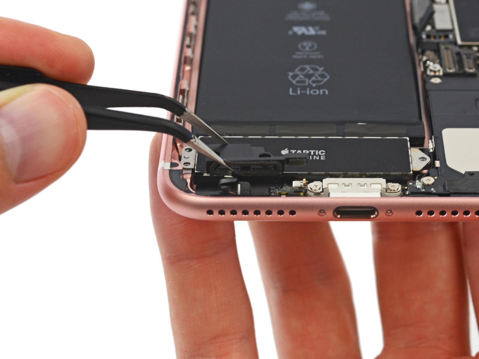 The inside of the iPhone – and where the headphone jack would usually be