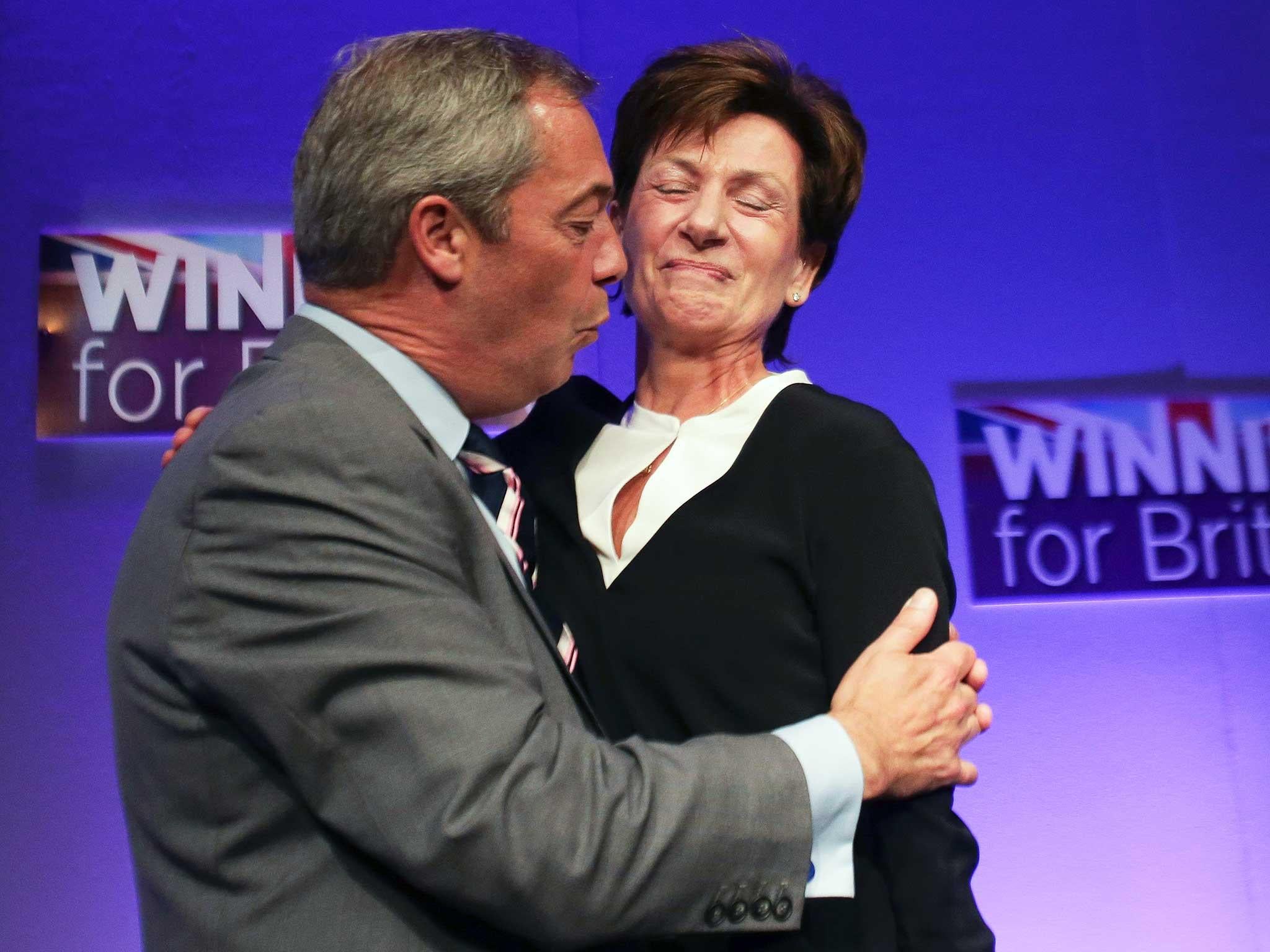 Mr Farage contratulates Diane James on her victory in Ukip's leadership contest