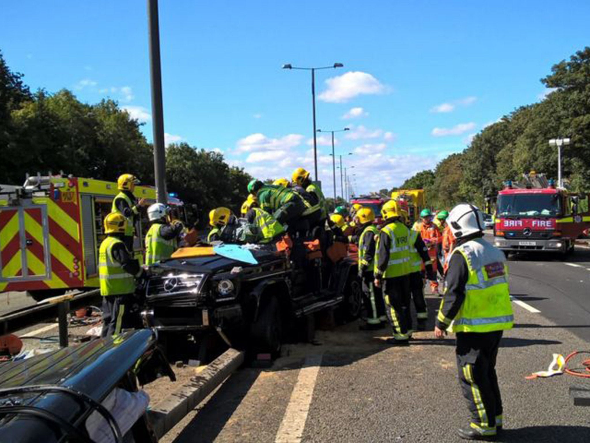 Fire crews had to cut the top of Souare's Mercedes off to extract him