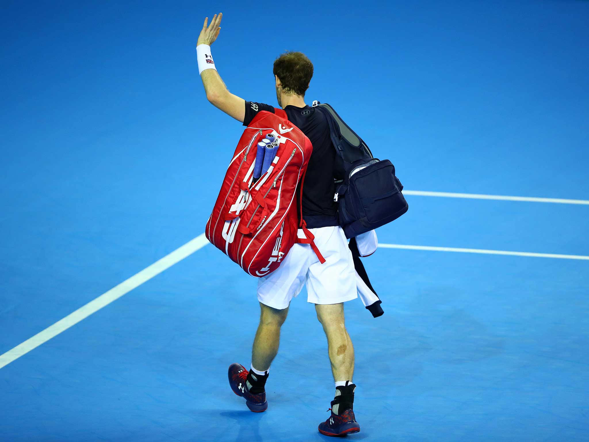 Andy Murray departs the court with a wave to the travelling fans