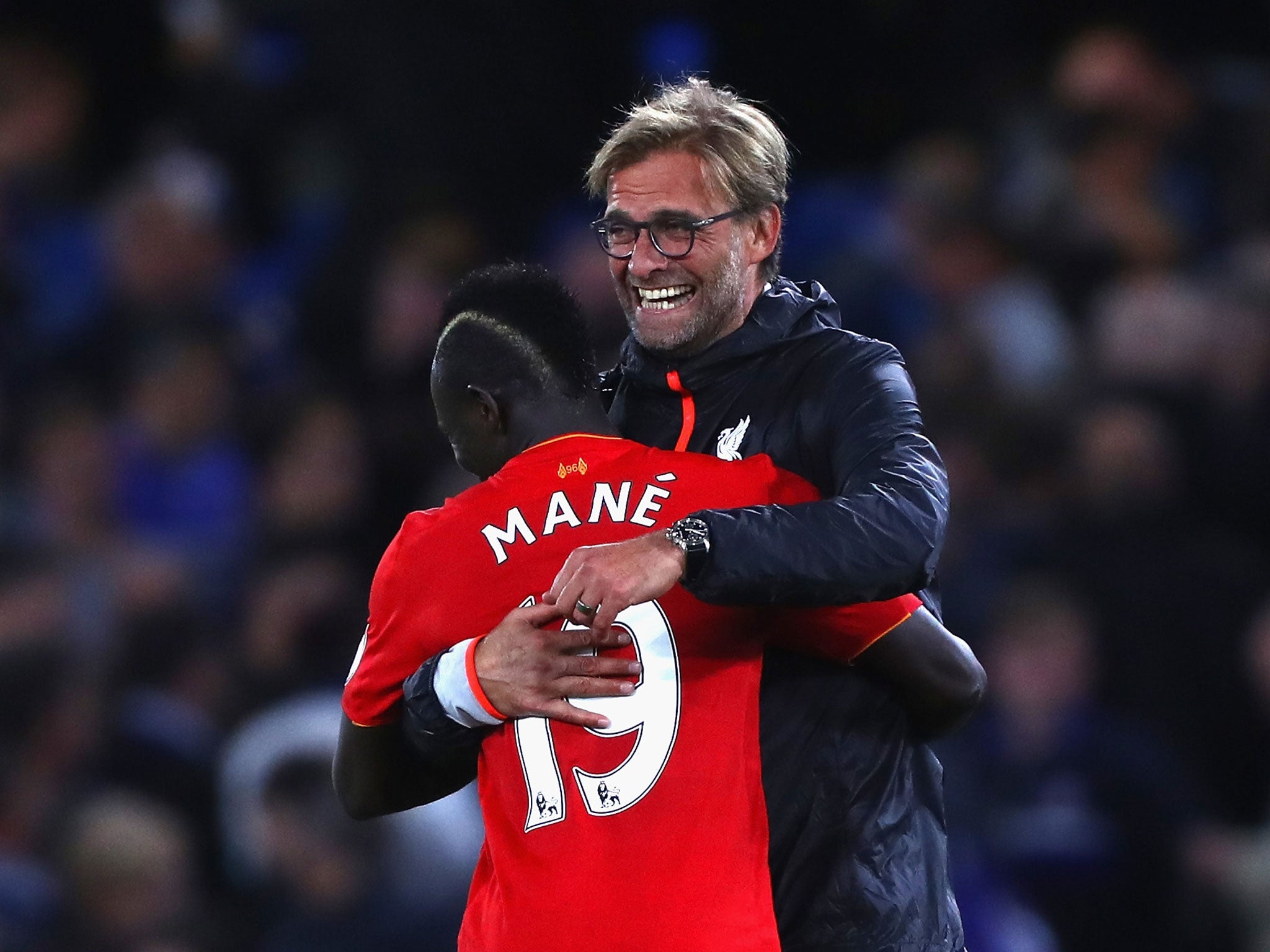 Klopp celebrates Liverpool's victory with forward Sadio Mane