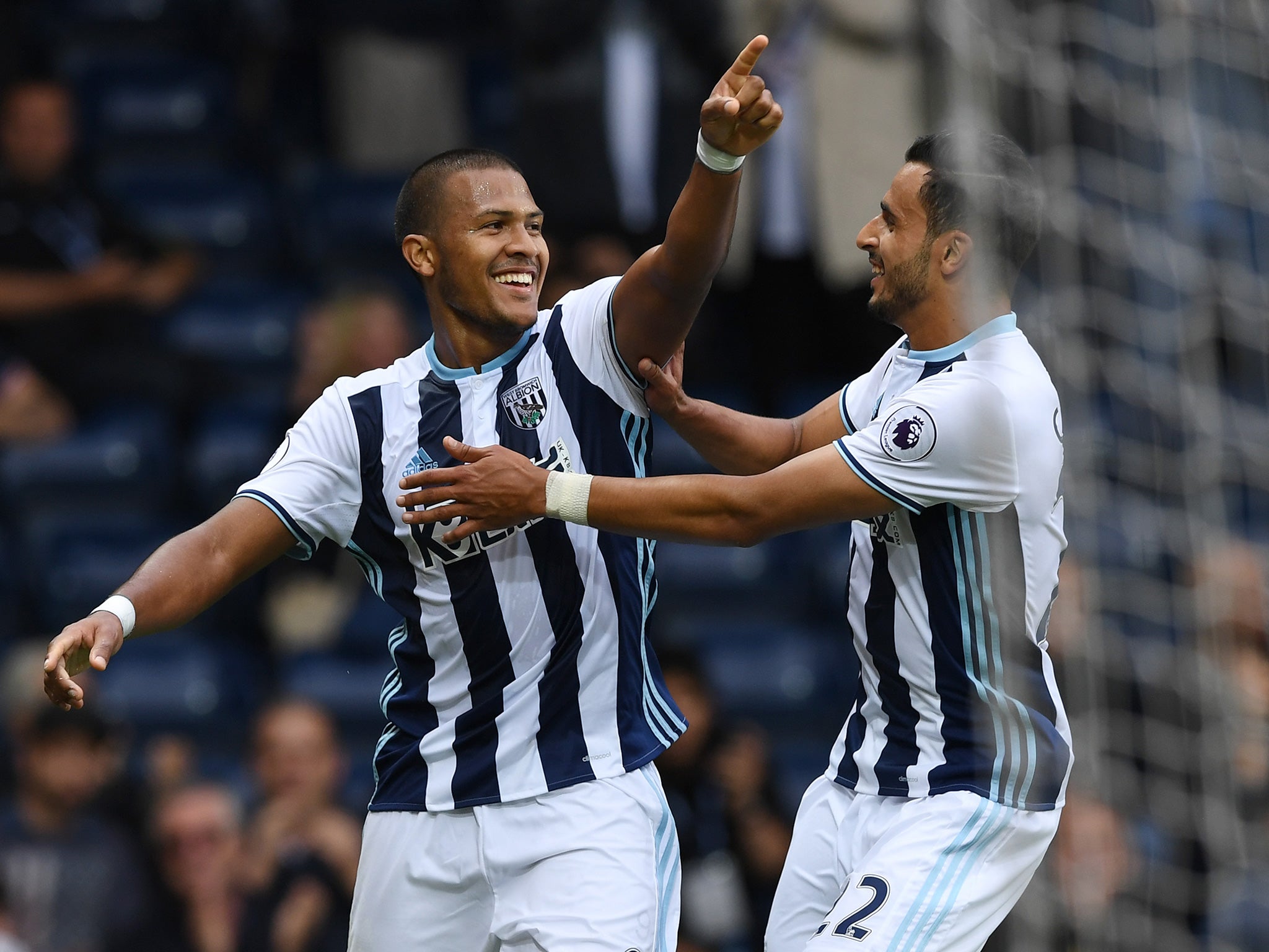 Rondon celebrates doubling the Baggies' lead with Chadli