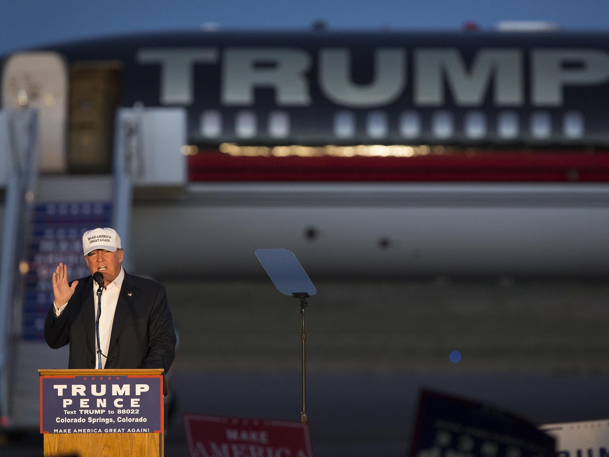 Republican presidential candidate Donald Trump speaks during a campaign rally