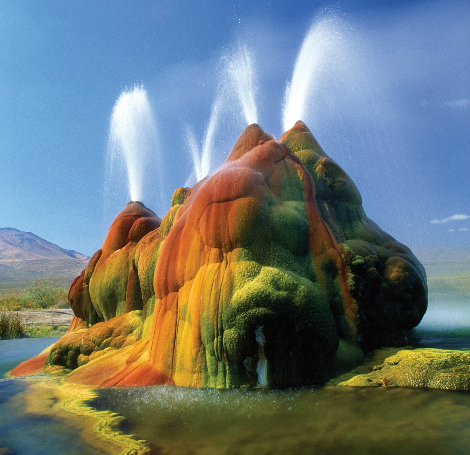 The rainbow-coloured Fly Geyser, in Nevada's Black Rock Desert