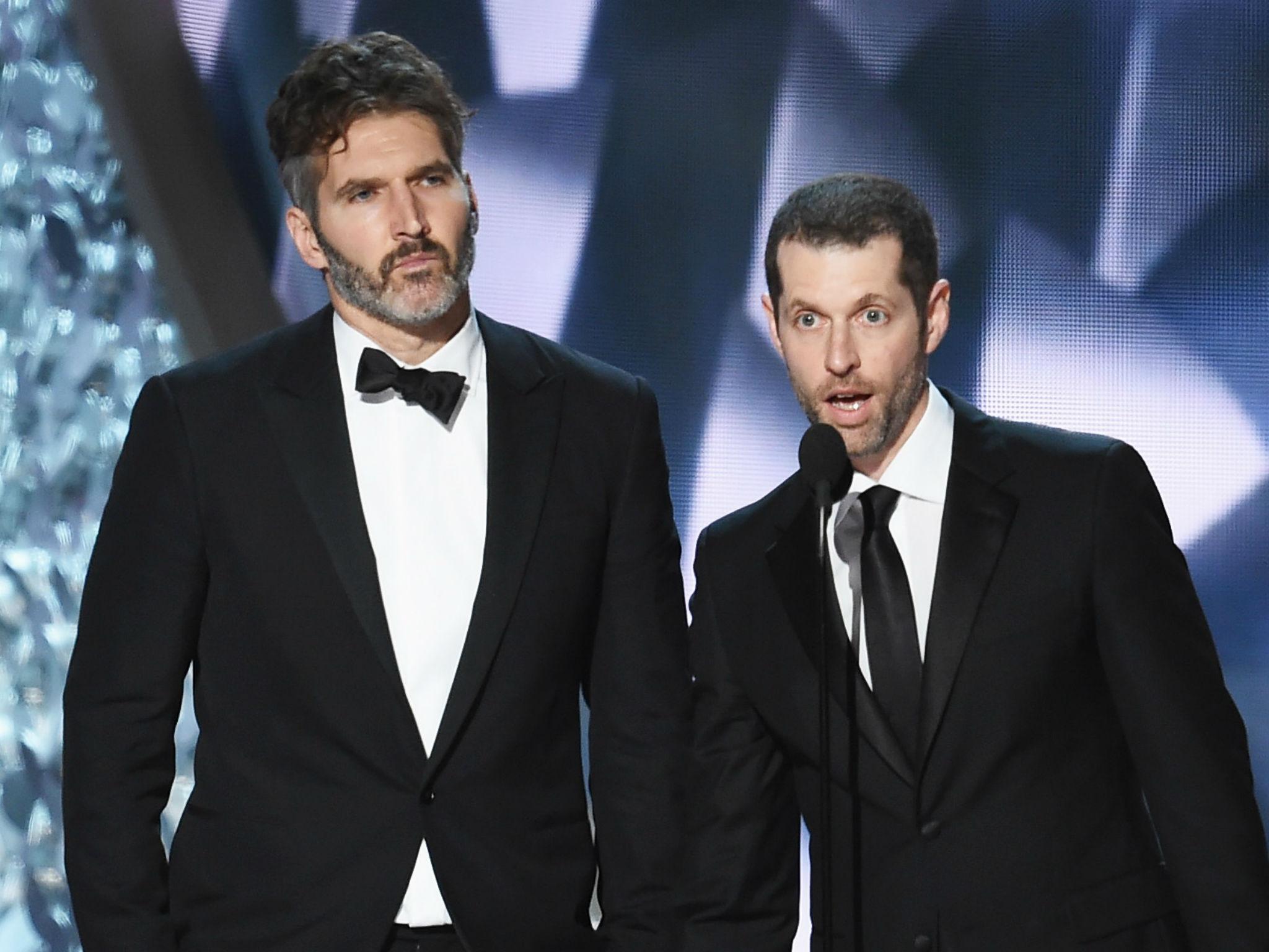 David Benioff and DB Weiss collecting gongs for Game of Thrones at the Emmys 2016