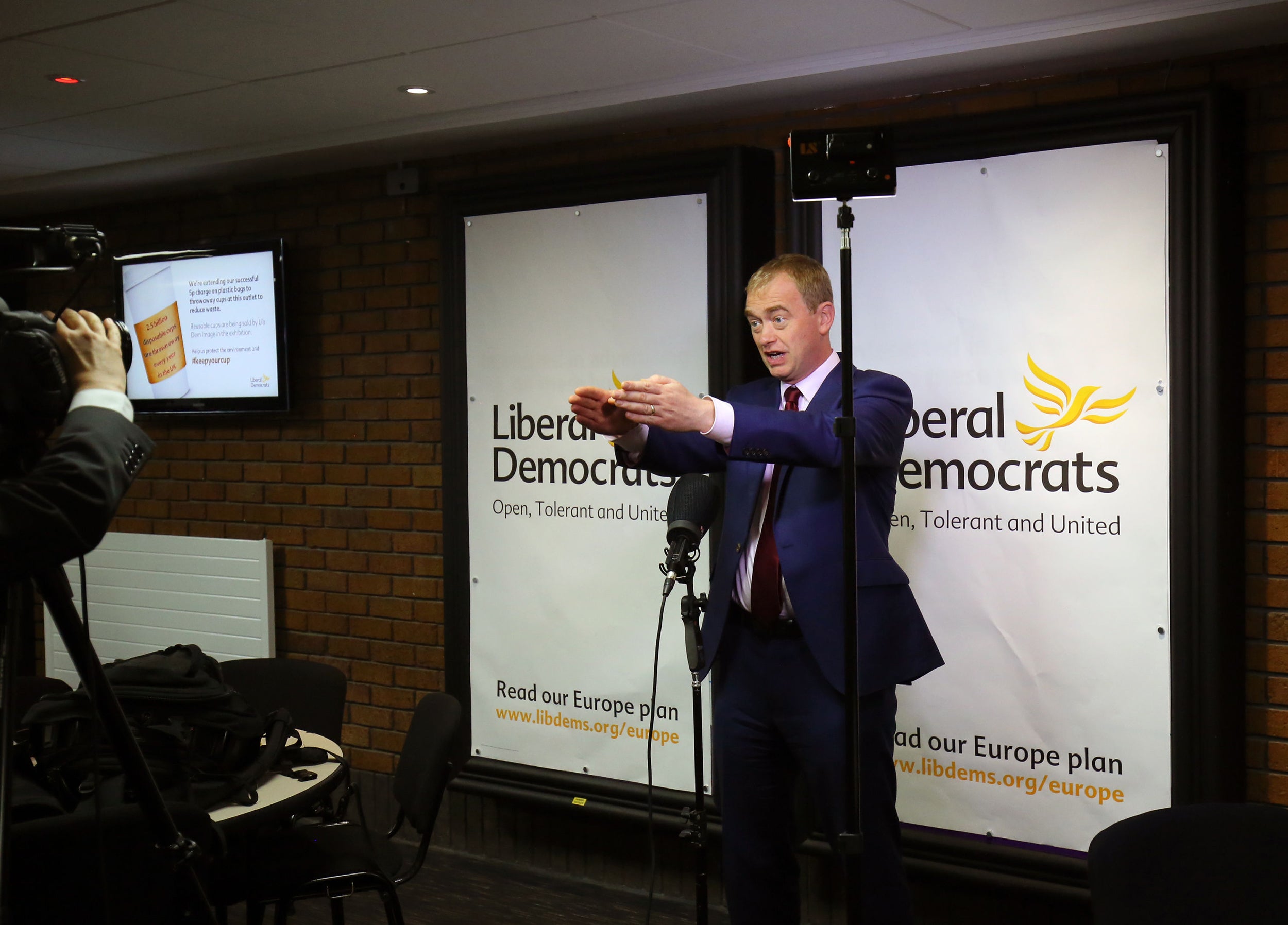 Liberal Democrat leader Tim Farron speaks to the media on the third day of the party’s conference in Brighton