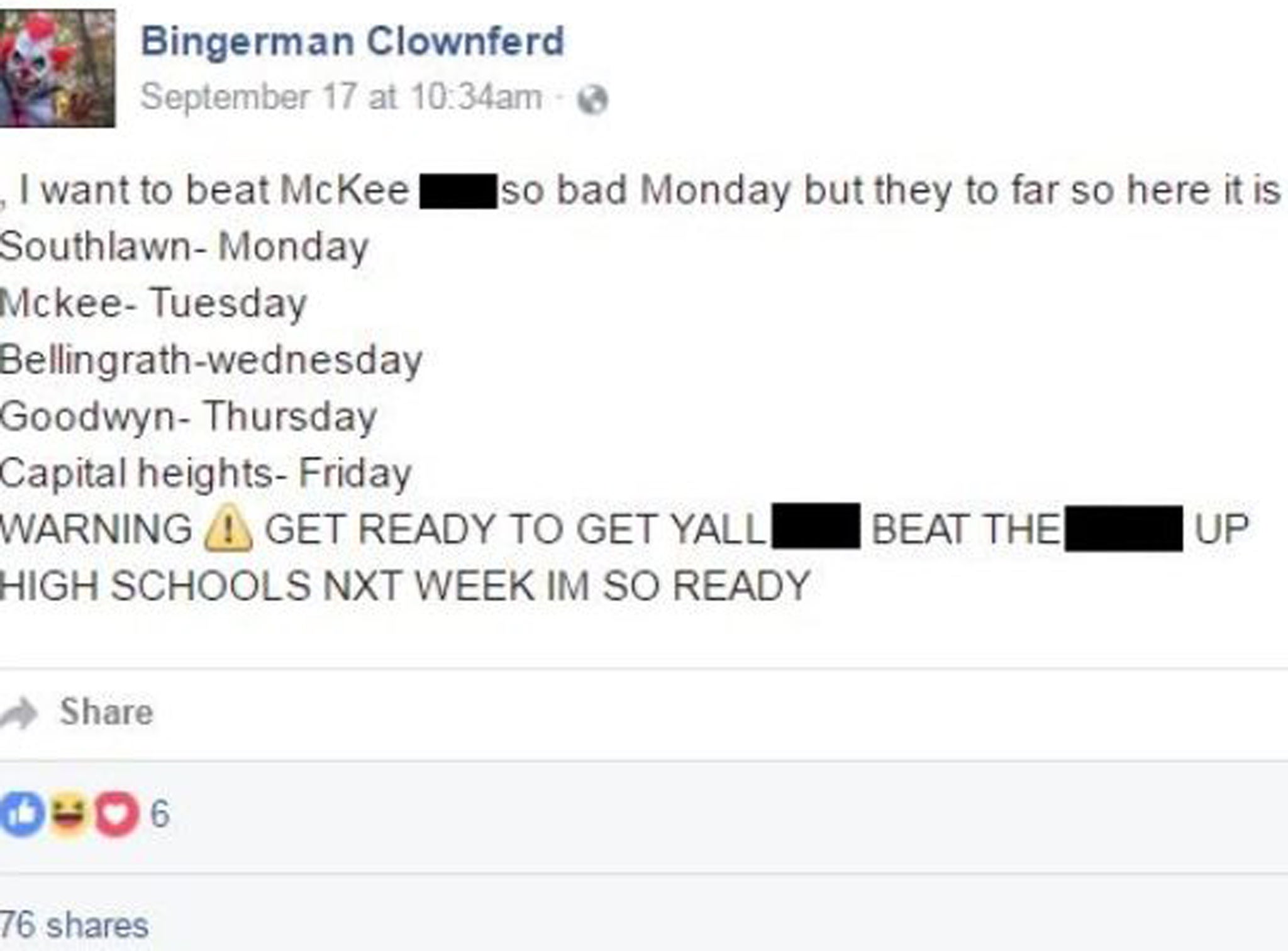 The Facebook page has since been taking it down